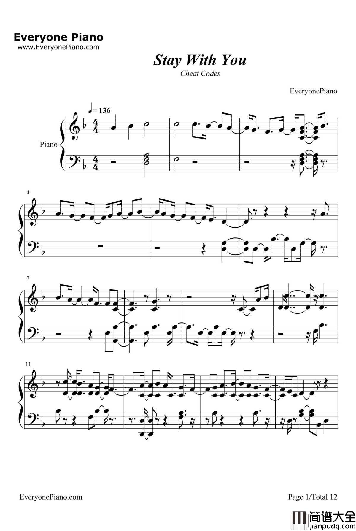 Stay_With_You钢琴谱_CheatCodes