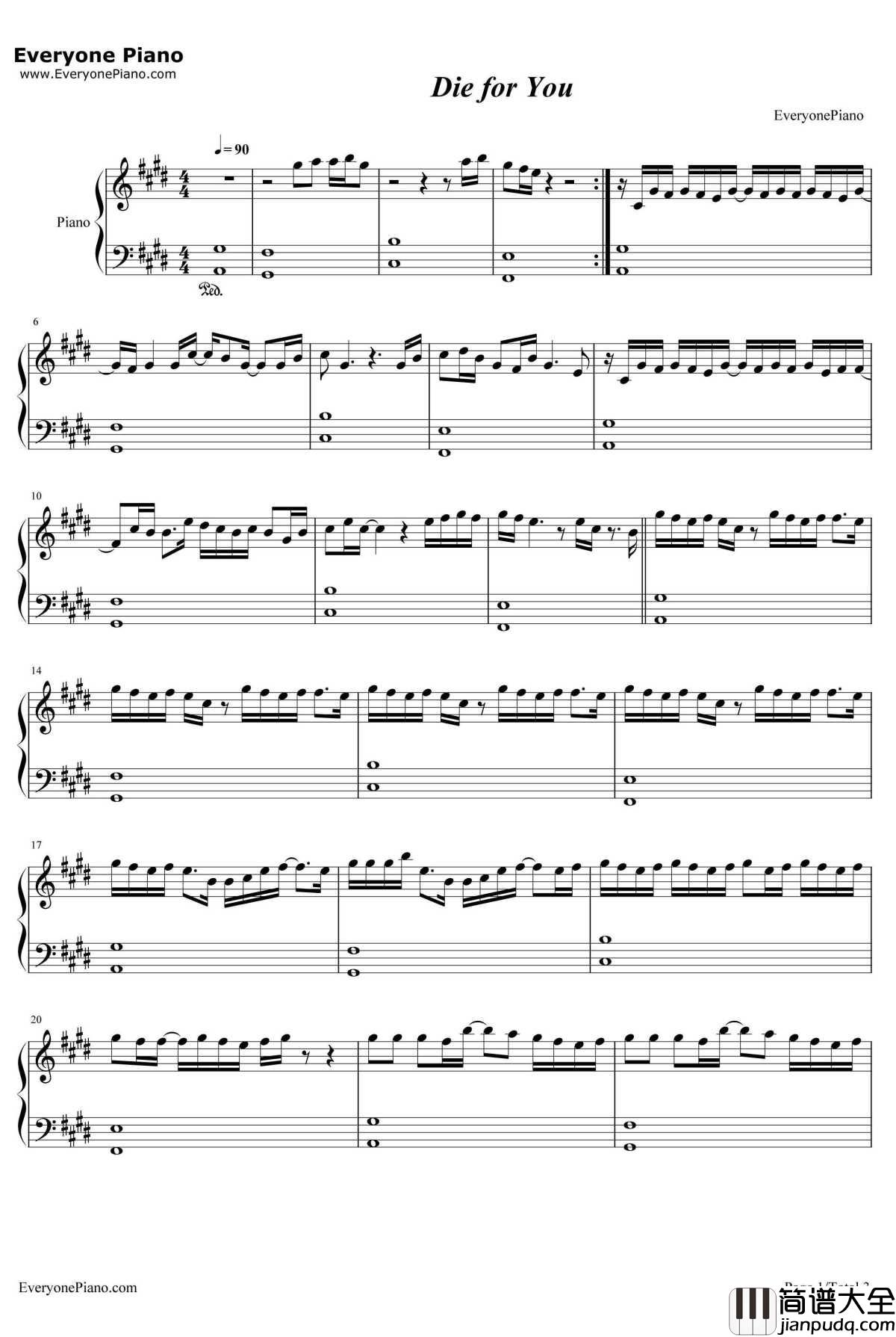 Die_for_You钢琴谱_TheWeeknd