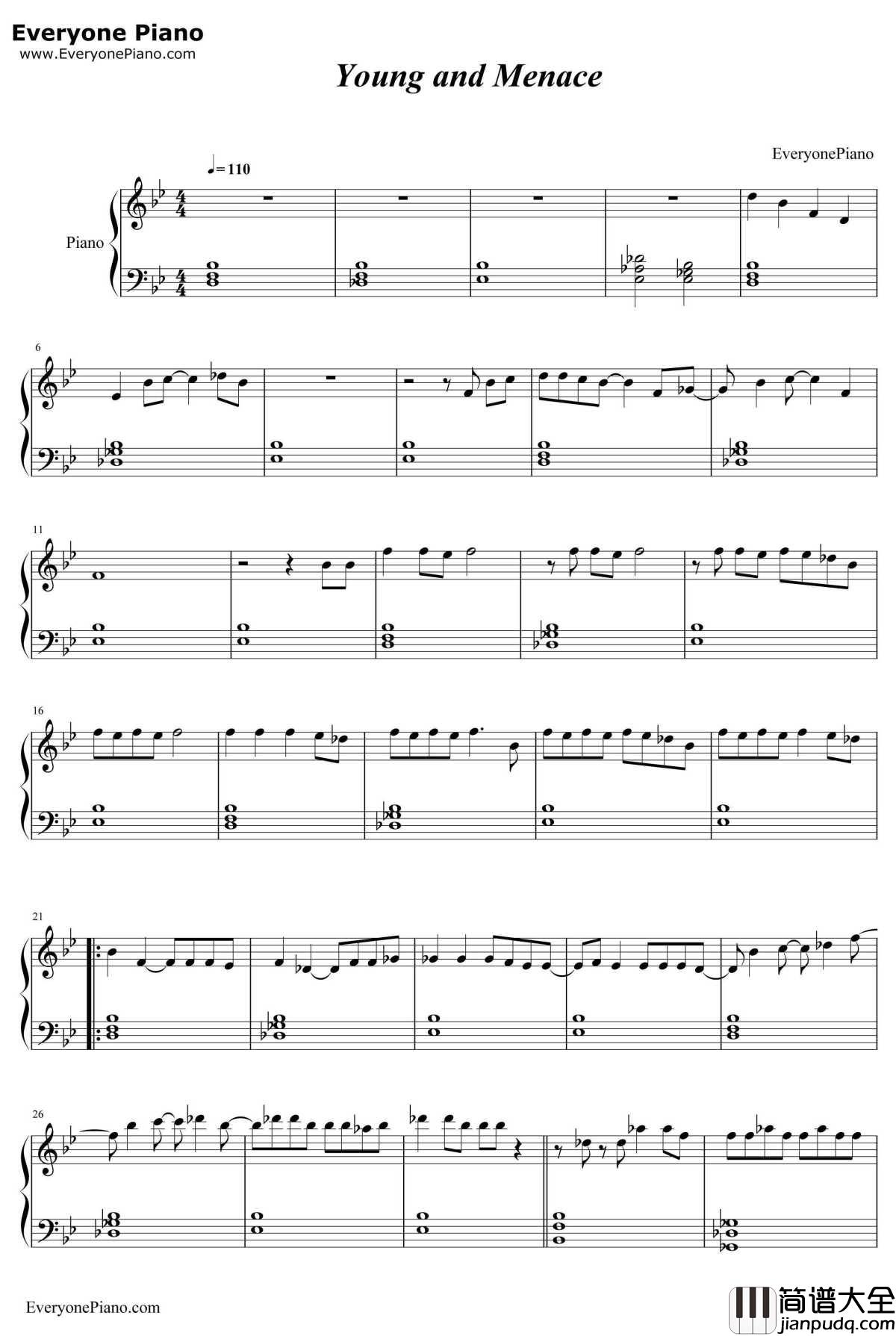 Young_and_Menace钢琴谱_FallOutBoy