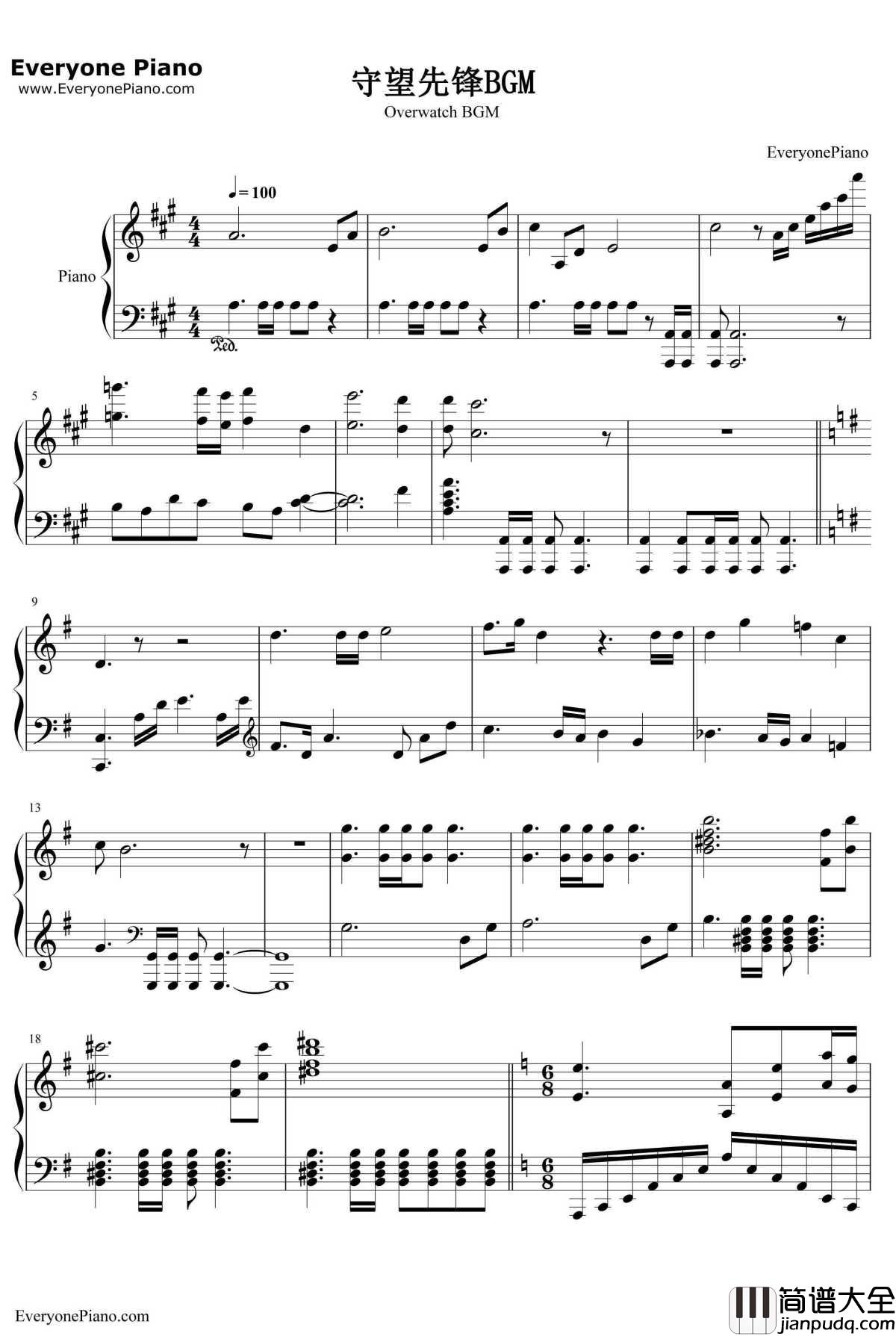 守望先锋BGM钢琴谱_DerekDuke