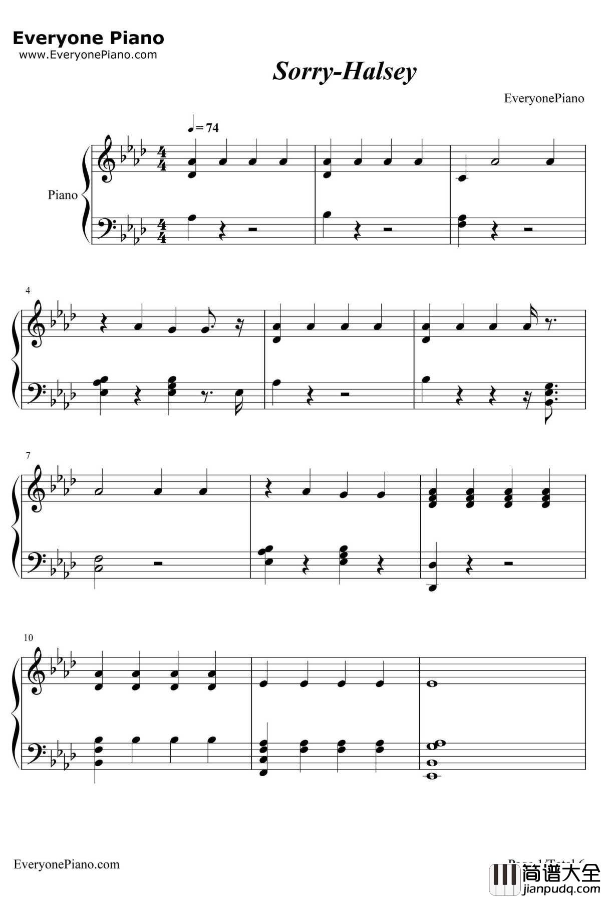 Sorry钢琴谱_Halsey