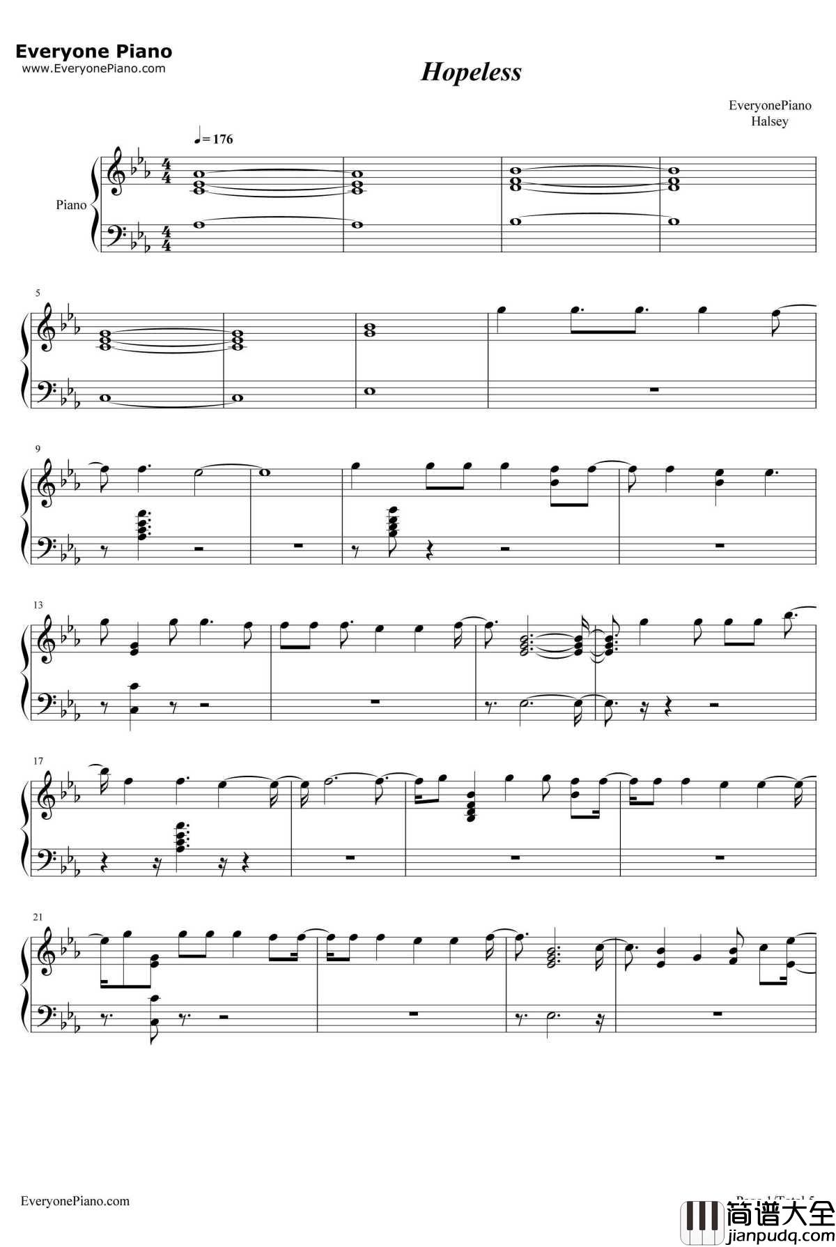 Hopeless钢琴谱_Halsey