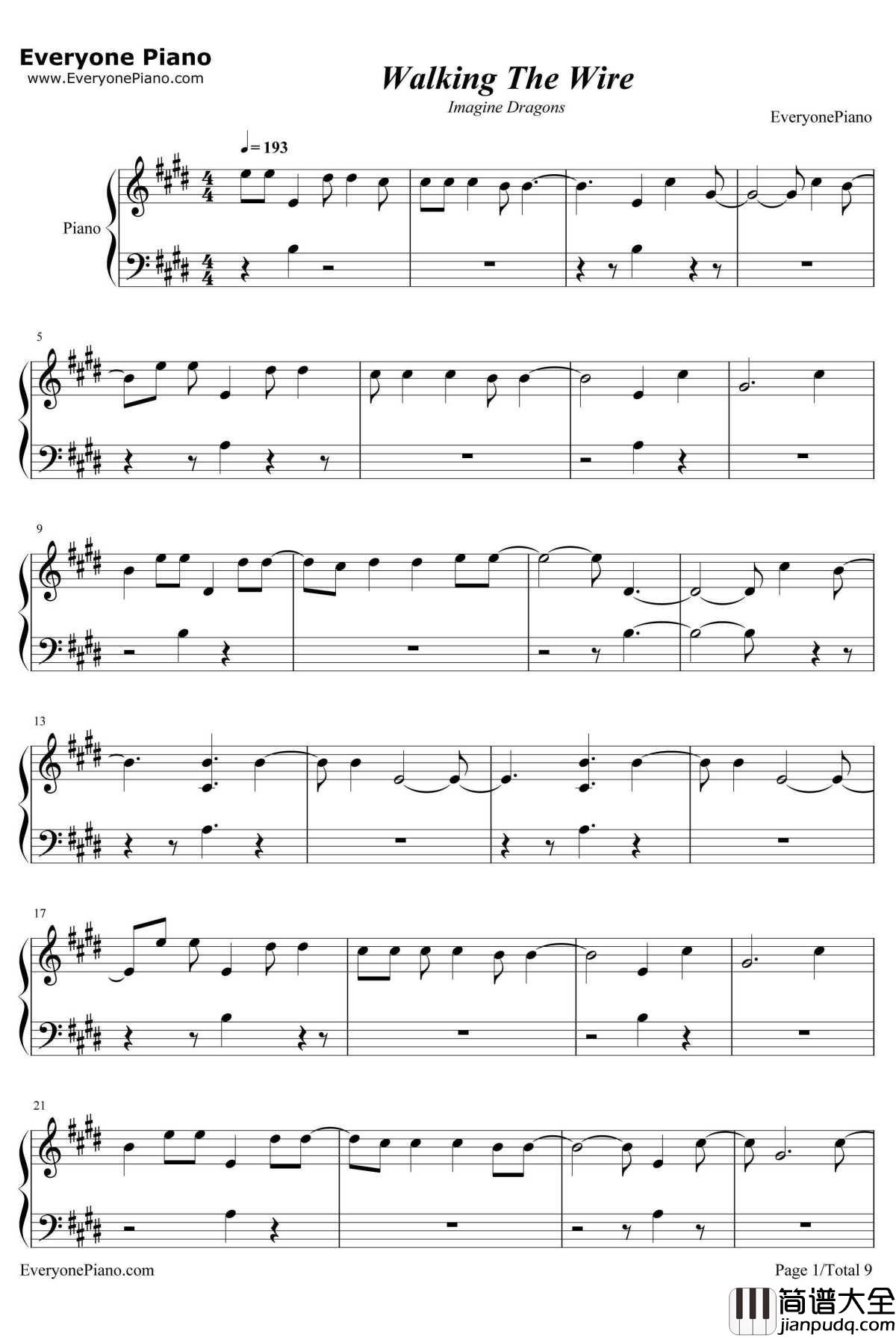 Walking_the_Wire钢琴谱_ImagineDragons