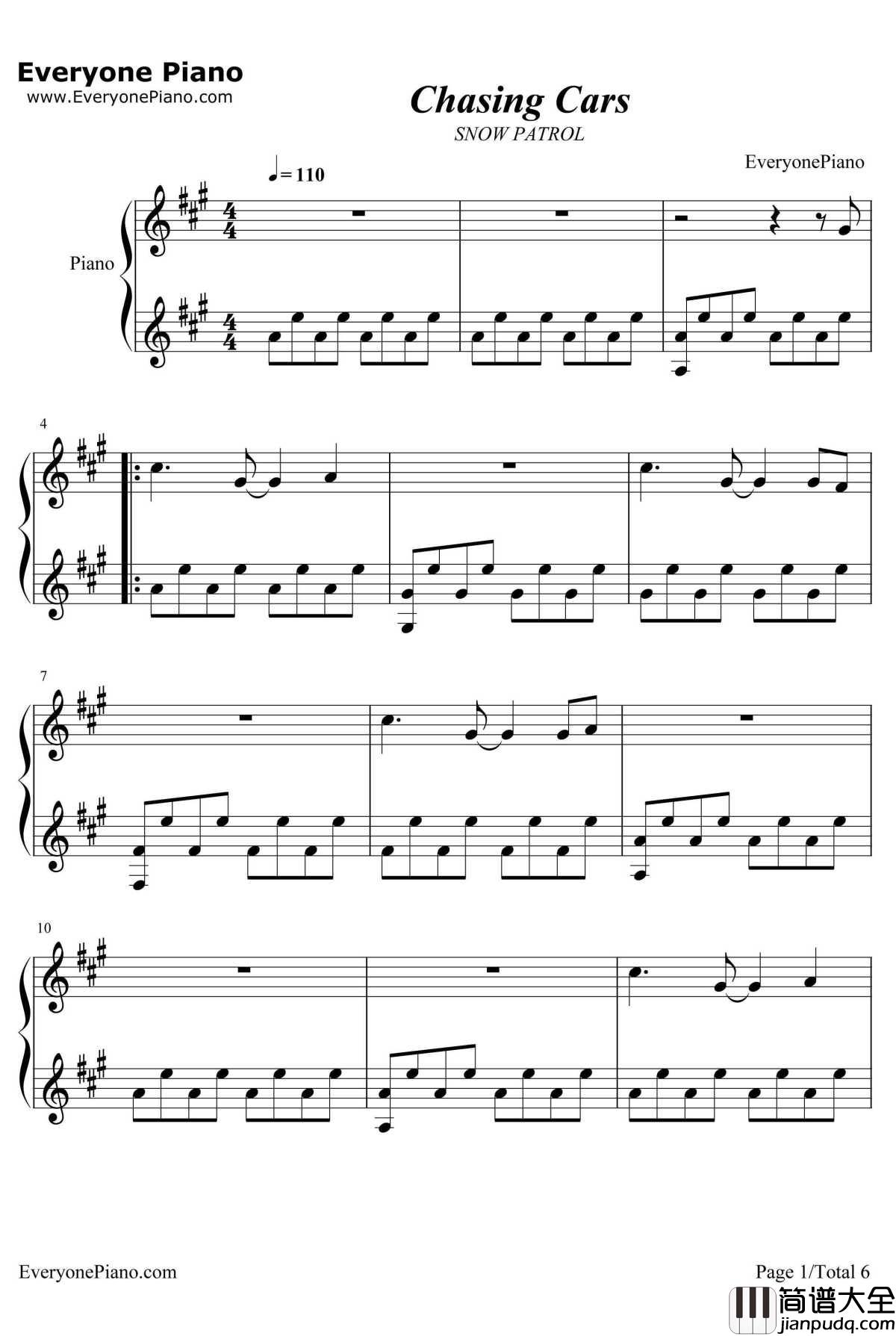 Chasing_Cars伴奏钢琴谱_SnowPatrol