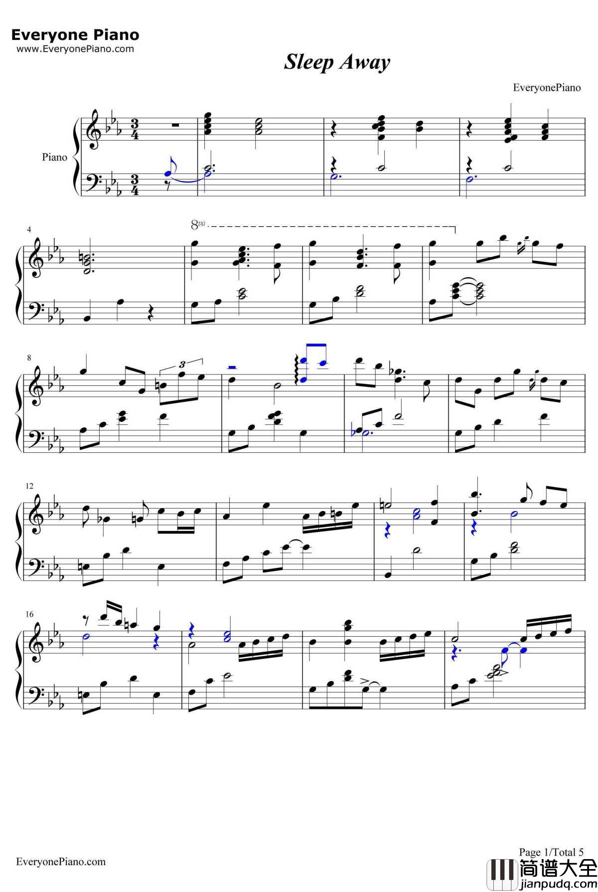 Sleep_Away钢琴谱_BobAcri