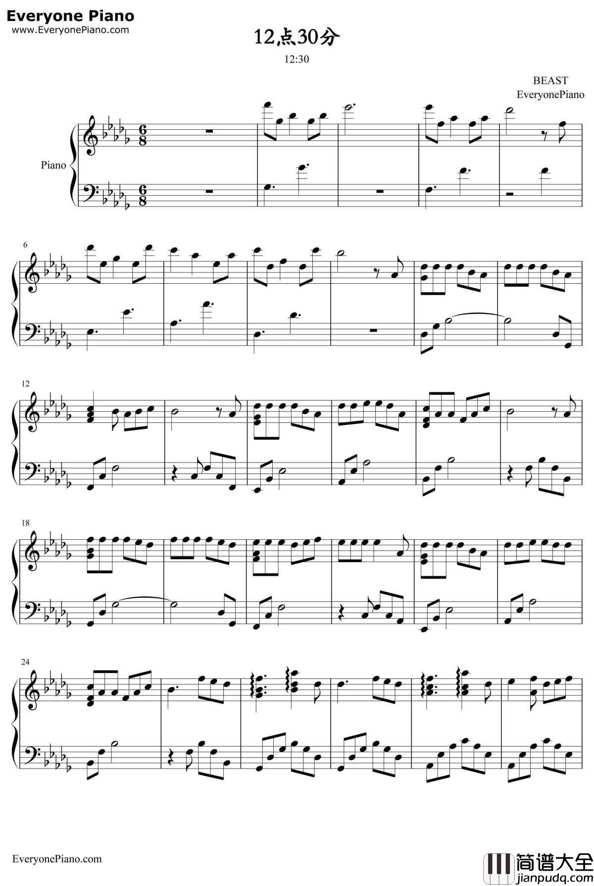 12点30分钢琴谱__BEAST
