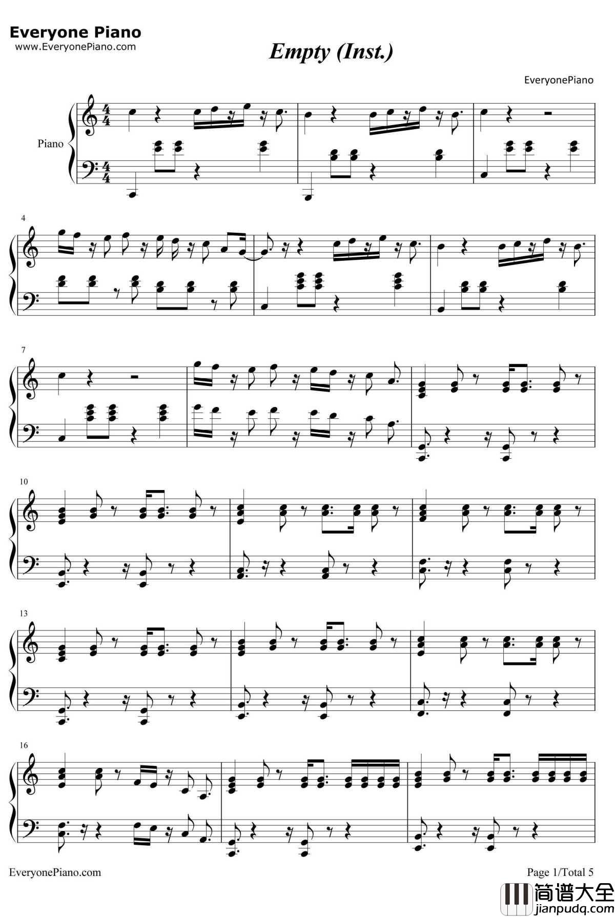 Empty钢琴谱_WINNER