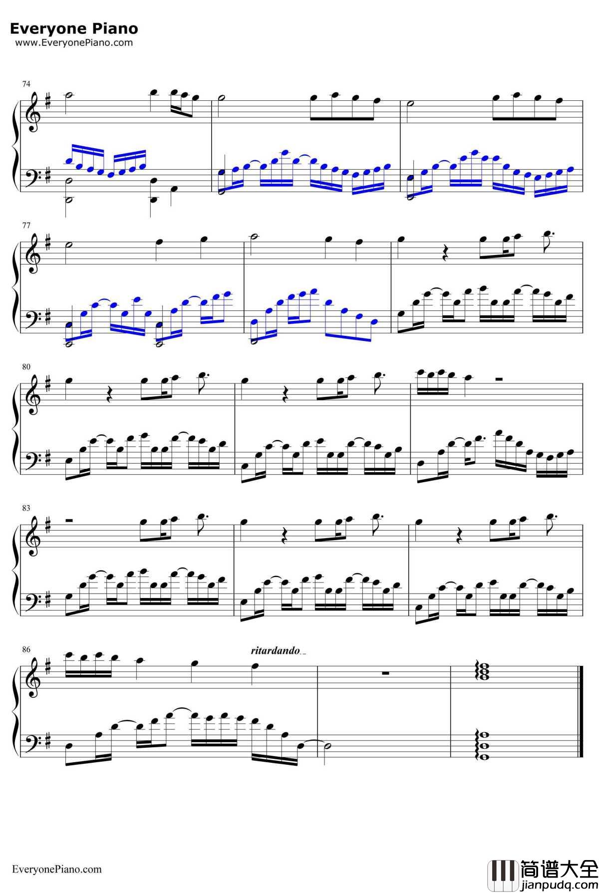 喜欢你钢琴谱_邓紫棋