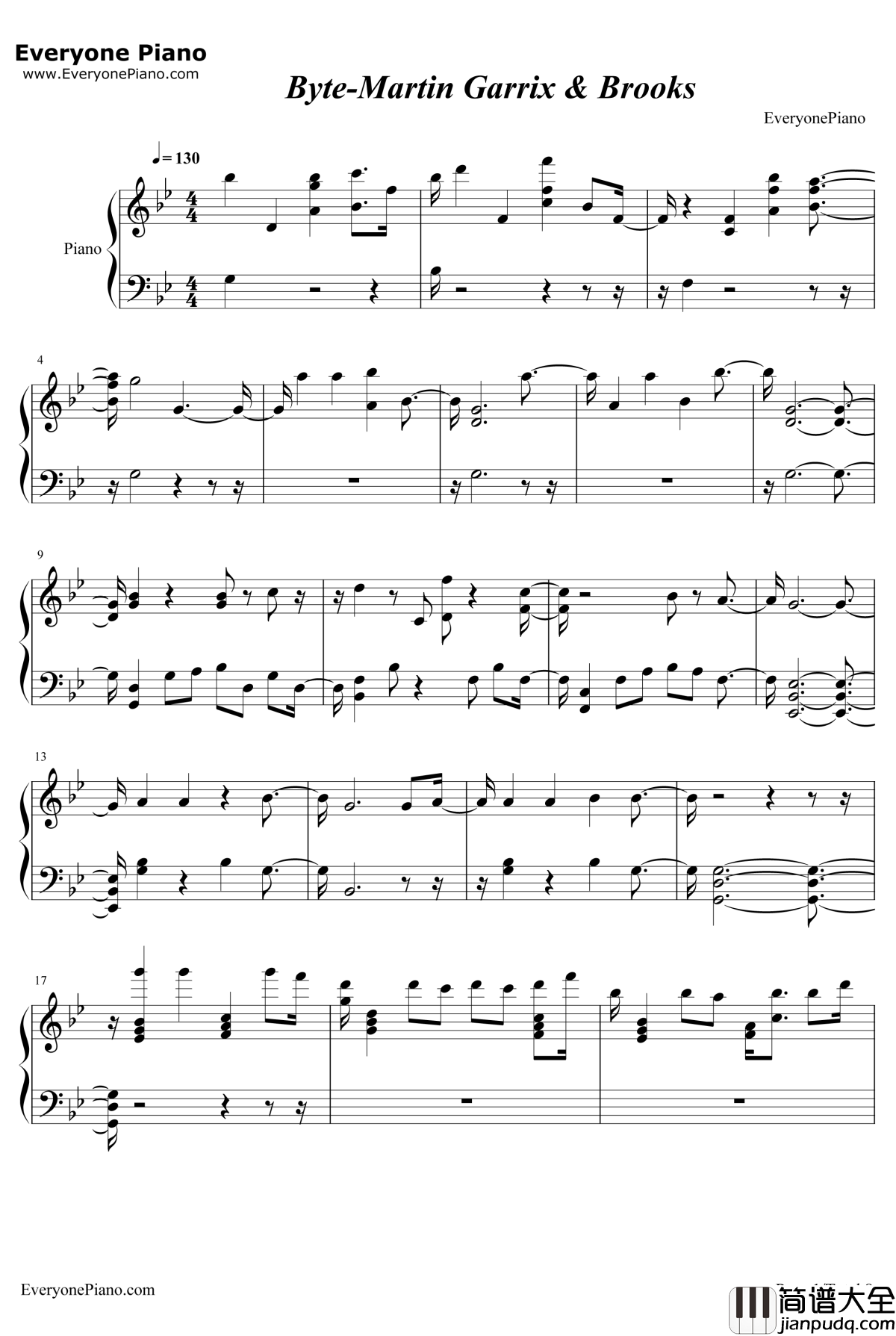 Byte钢琴谱_MartinGarrixBrooks