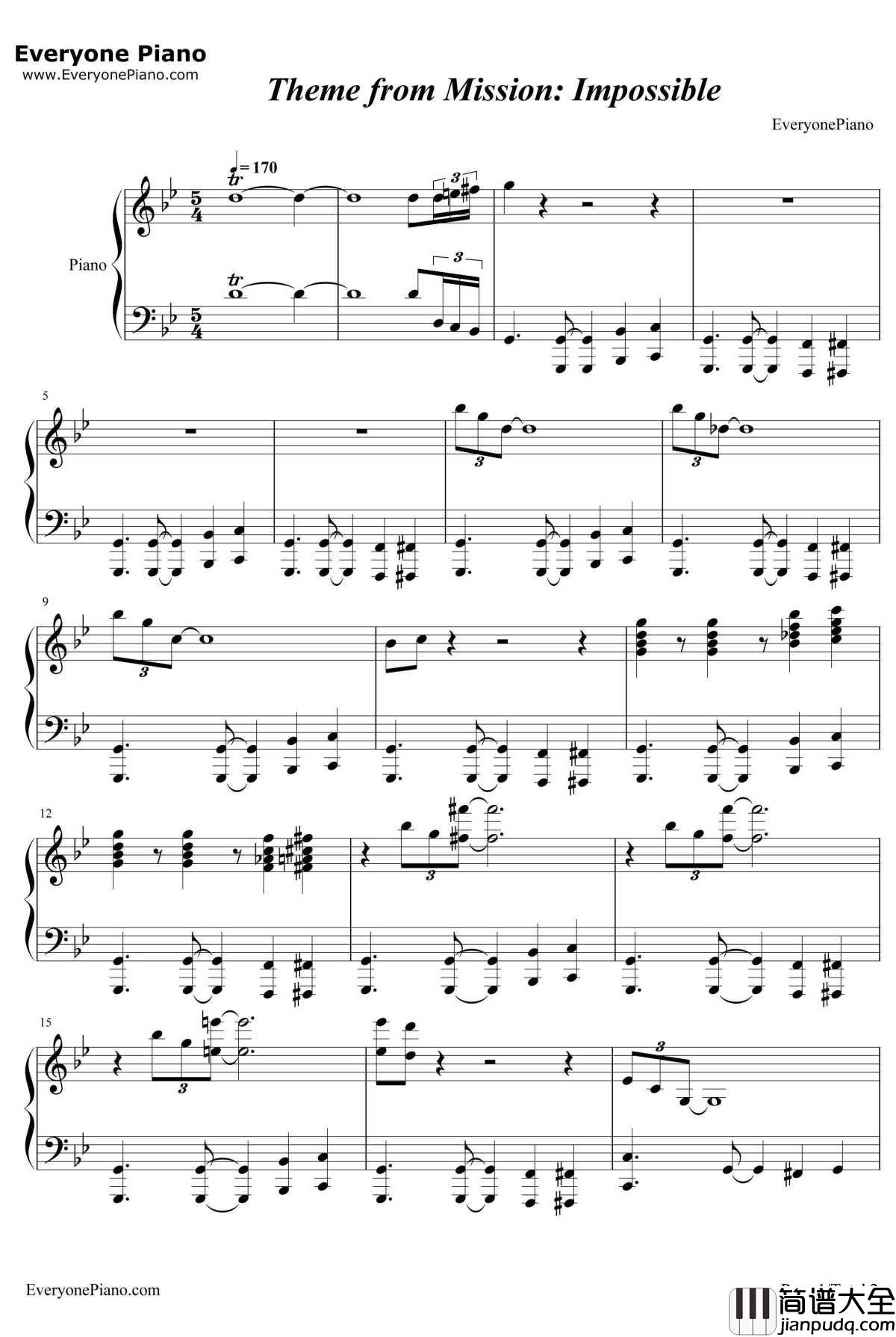 Theme_from_Mission_Impossible钢琴谱_LaloSchifrin