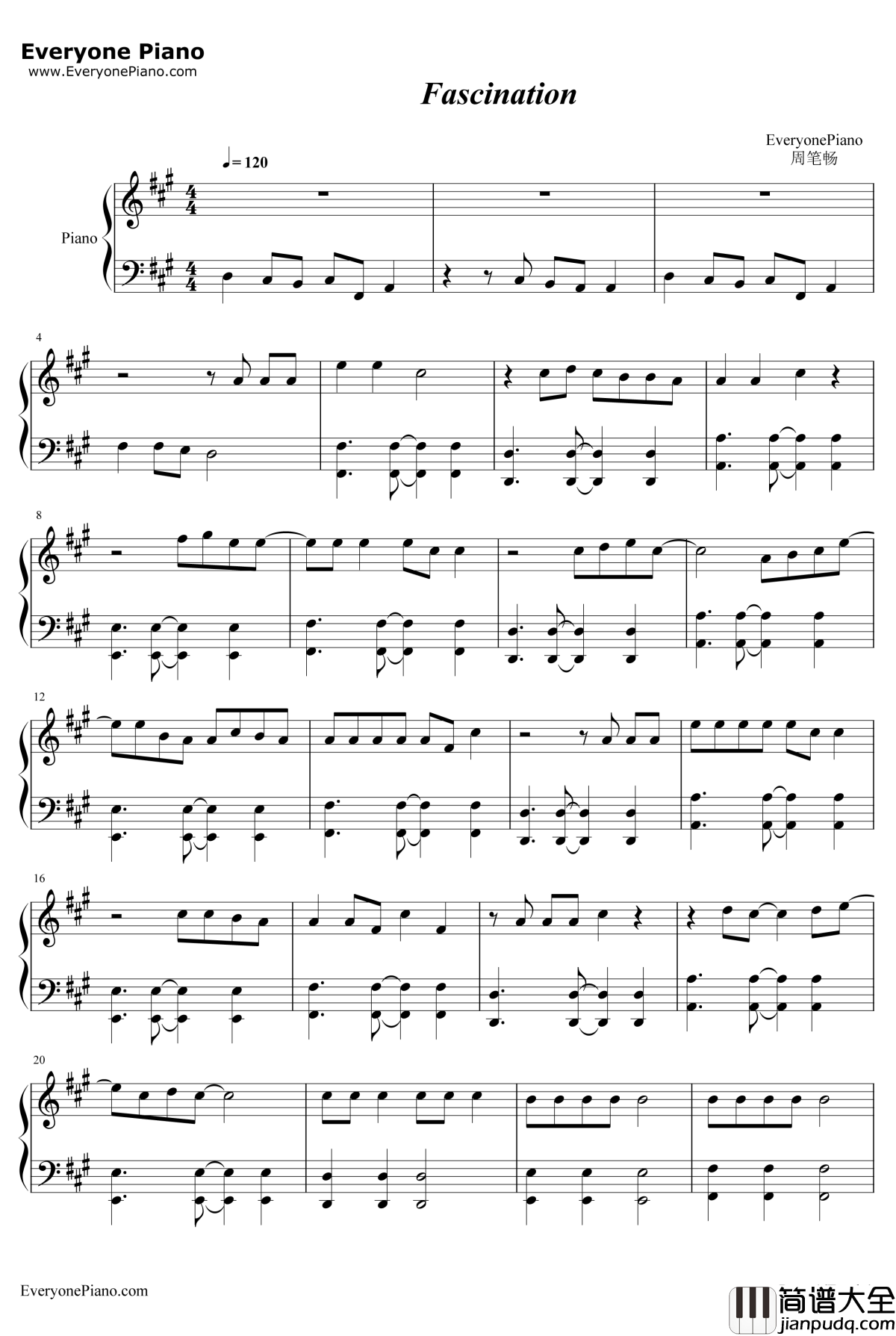 Fascination钢琴谱_周笔畅