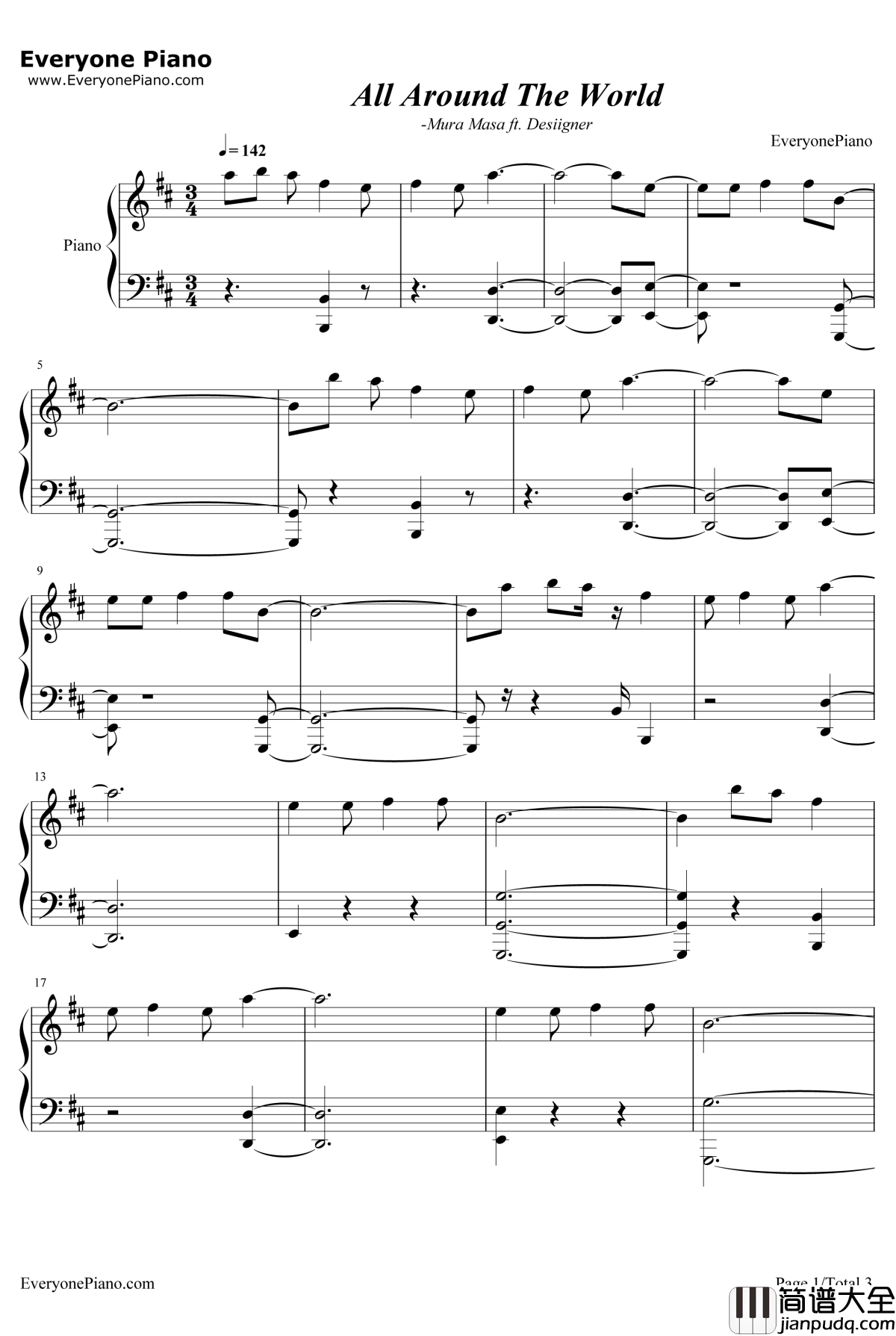 All_Around_The_World钢琴谱_MuraMasaftDesiigner