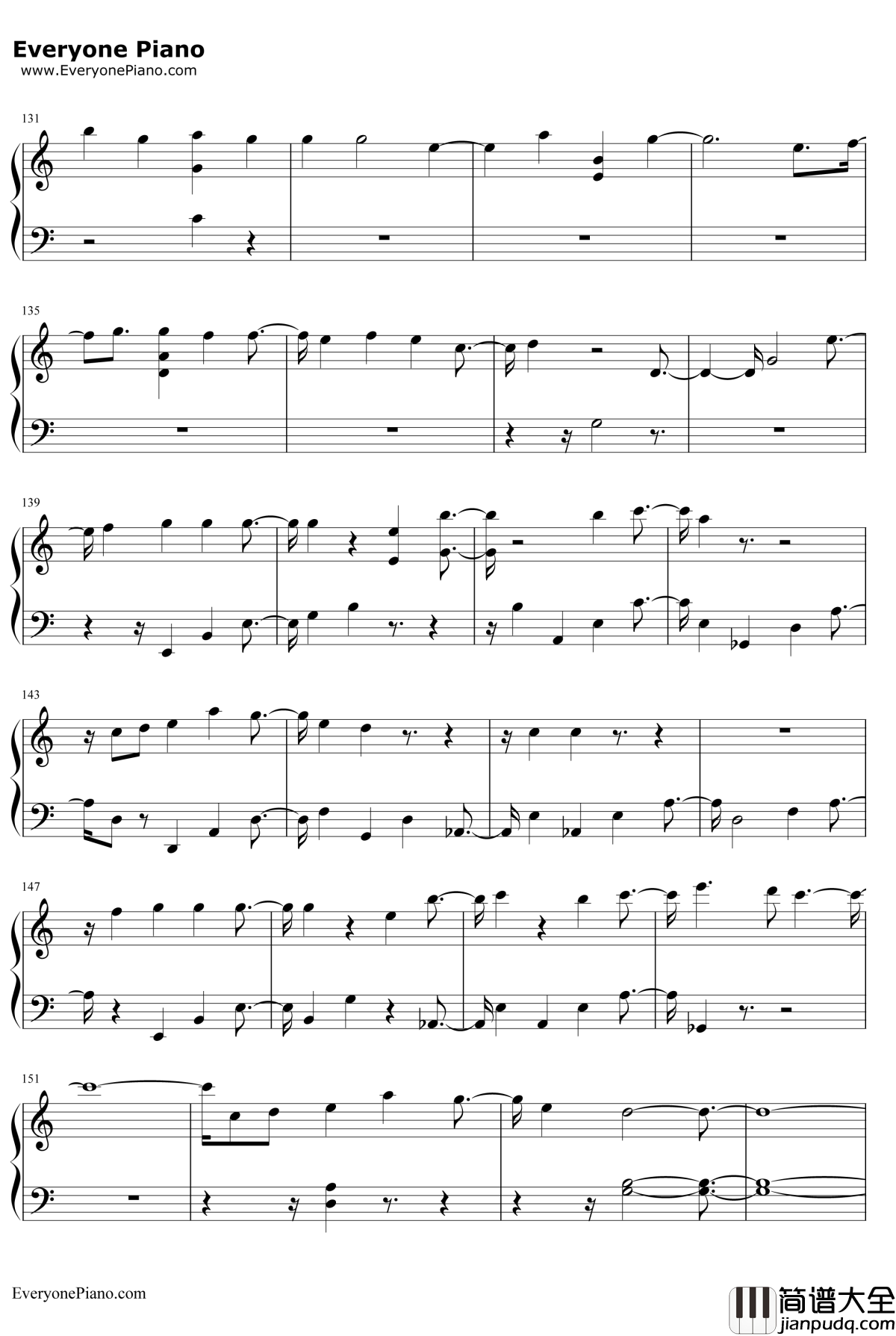 如果一切没有发生过钢琴谱_张碧晨_从天儿降插曲