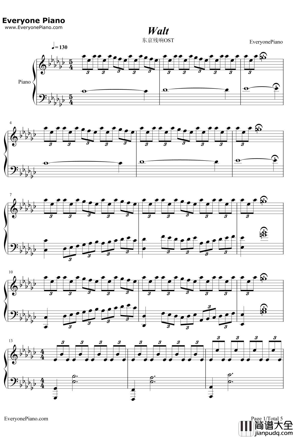Walt钢琴谱_菅野洋子_东京残响OST