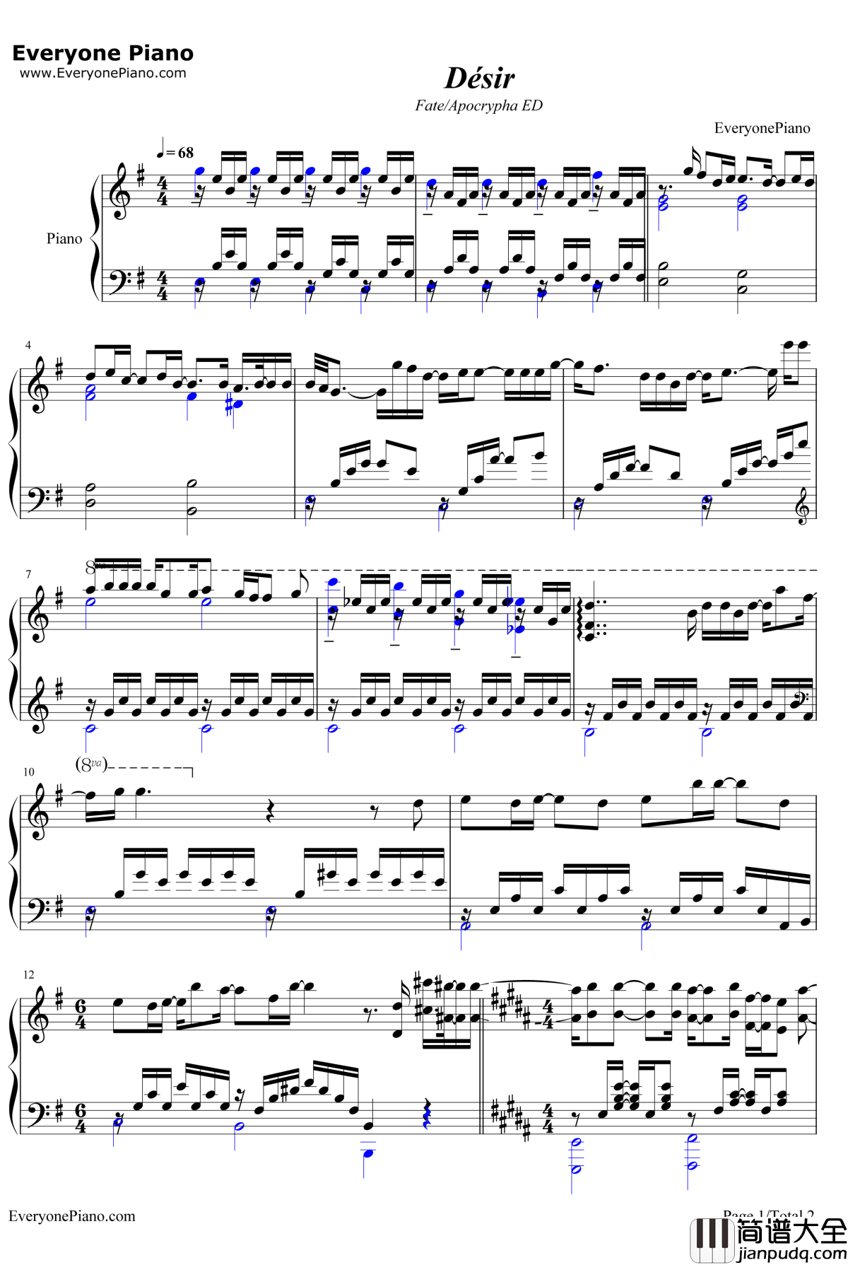 Désir钢琴谱_GARNiDELiA_FateApocryphaED