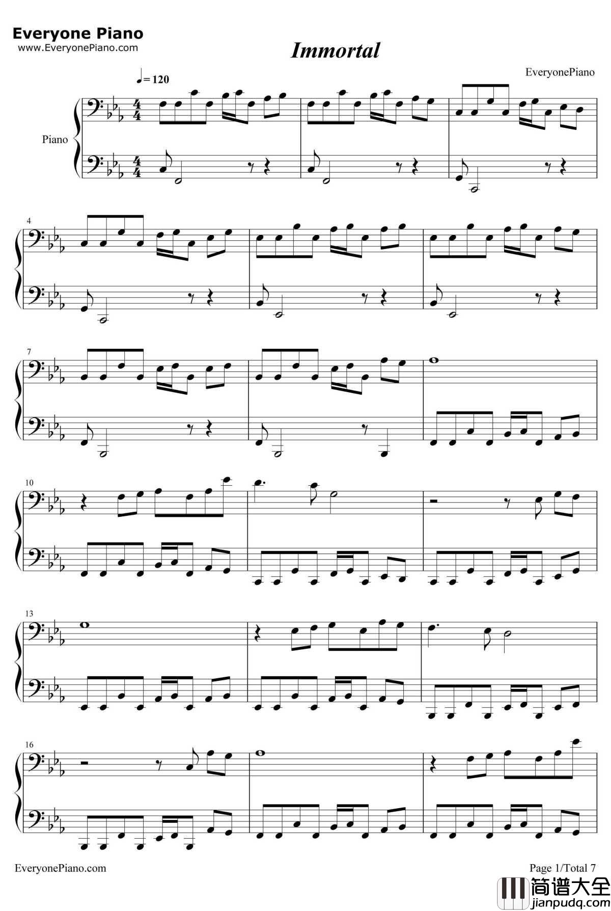 Immortal钢琴谱_ThomasBergersen
