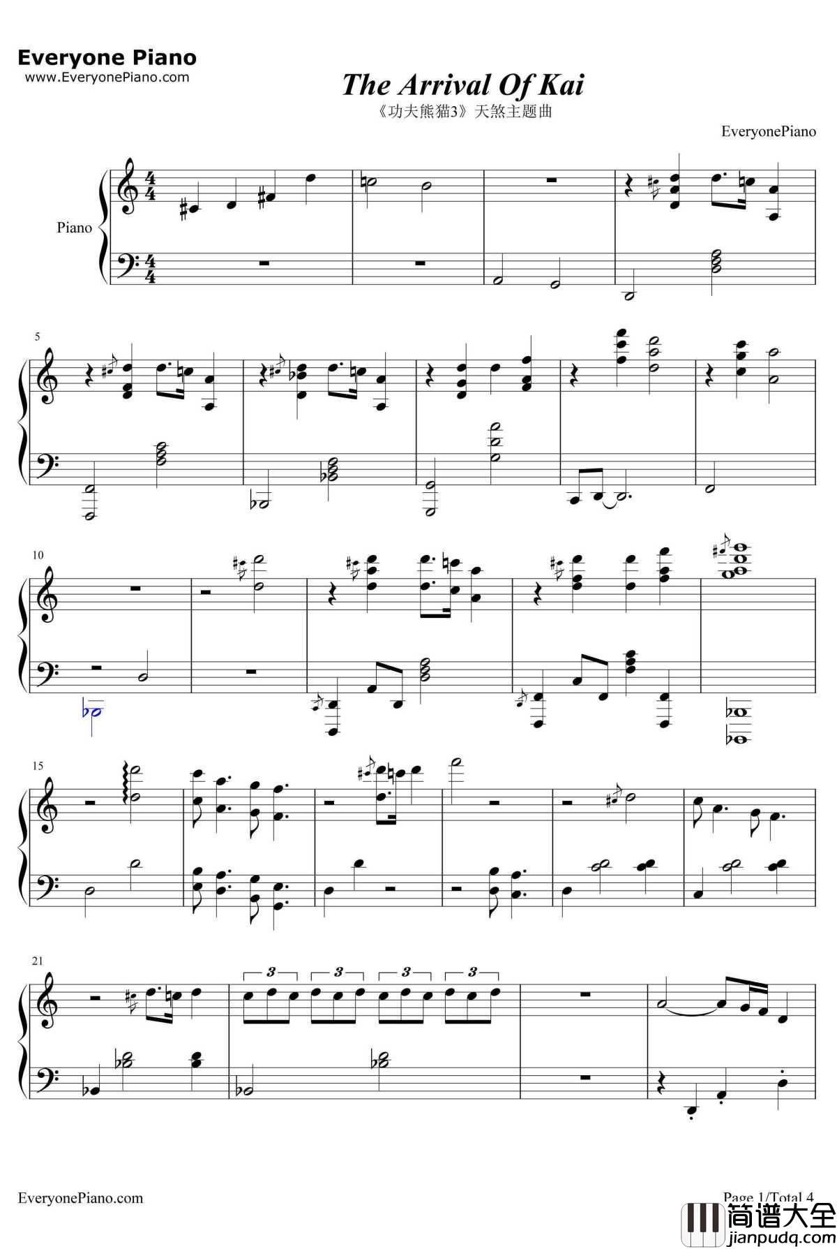 The_Arrival_Of_Kai钢琴谱_HansZimmer_功夫熊猫3天煞主题曲