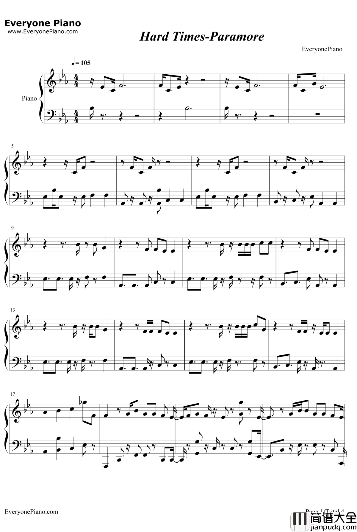 Hard_Times钢琴谱_Paramore