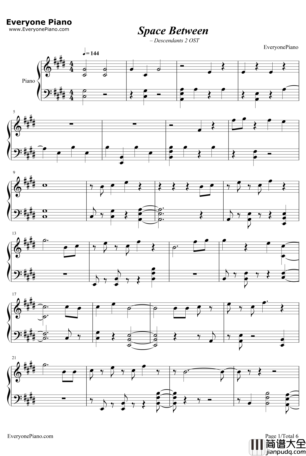 Space_Between钢琴谱_MalEvie_后裔2OST