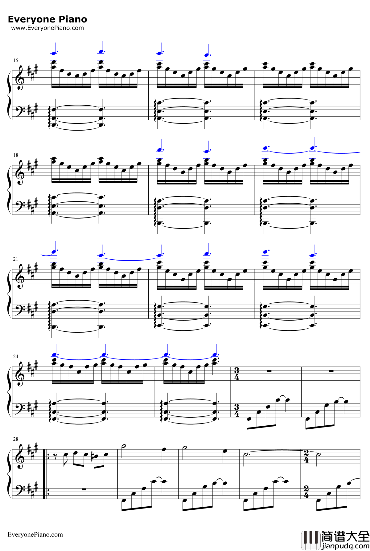 天下无双钢琴谱_张靓颖_神雕侠侣主题曲