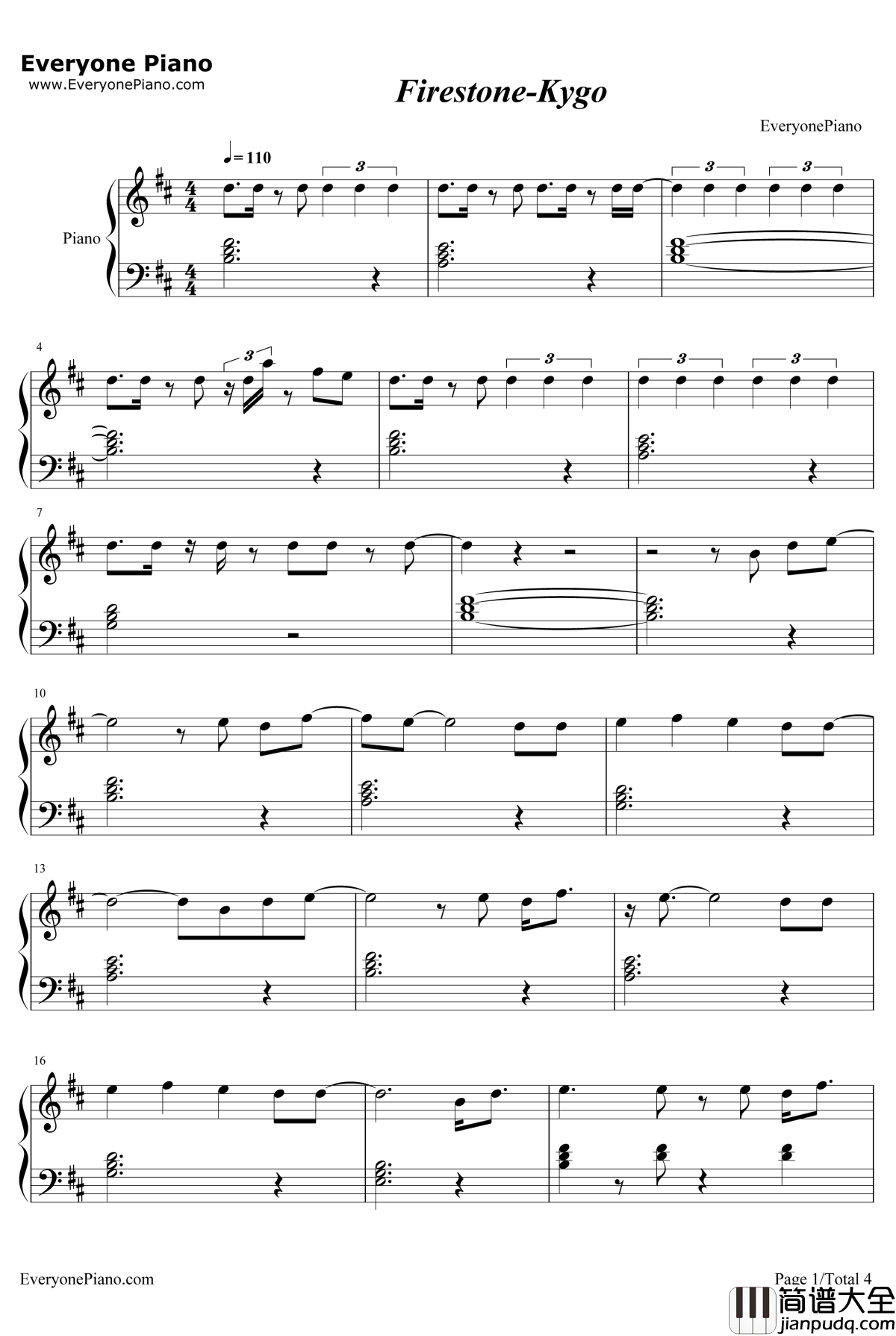 Firestone钢琴谱_Kygo