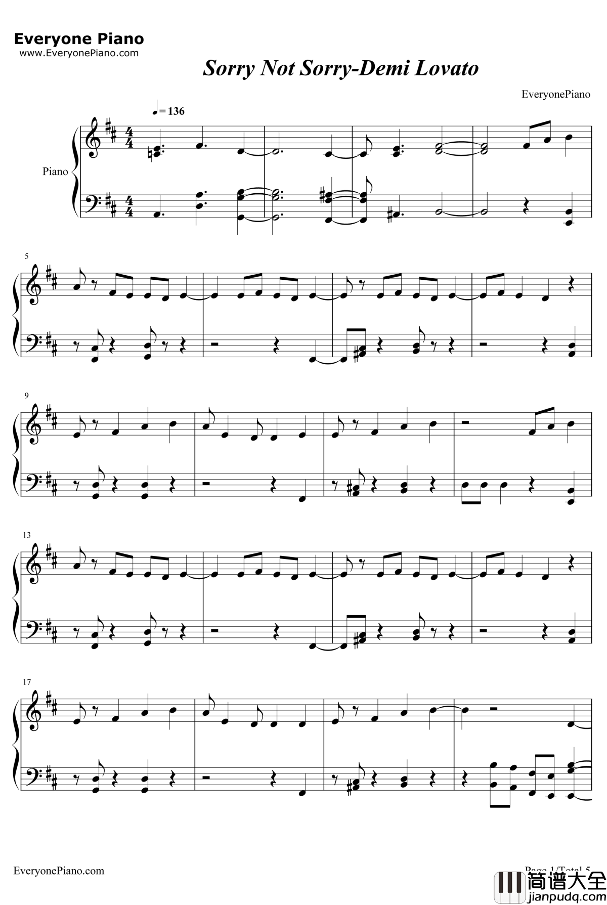 Sorry_Not_Sorry钢琴谱_DemiLovato