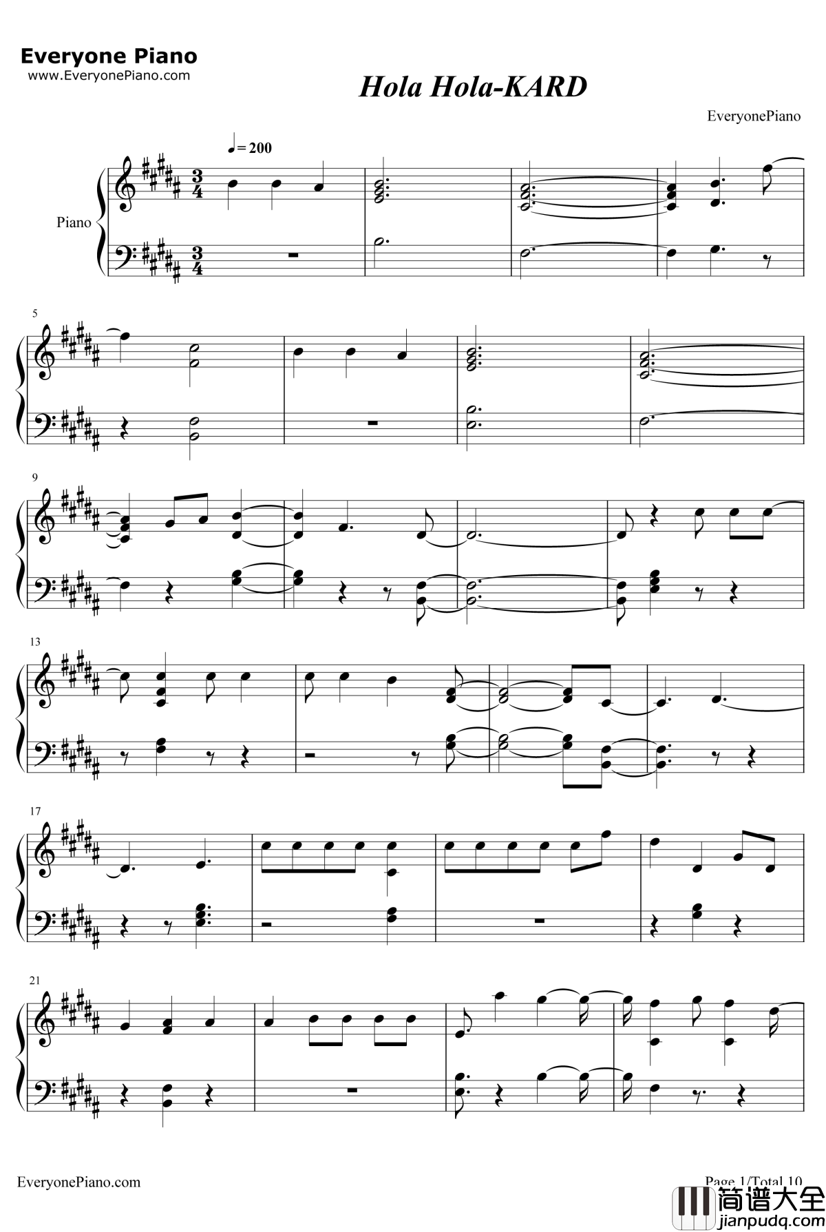 Hola_Hola钢琴谱_KARD