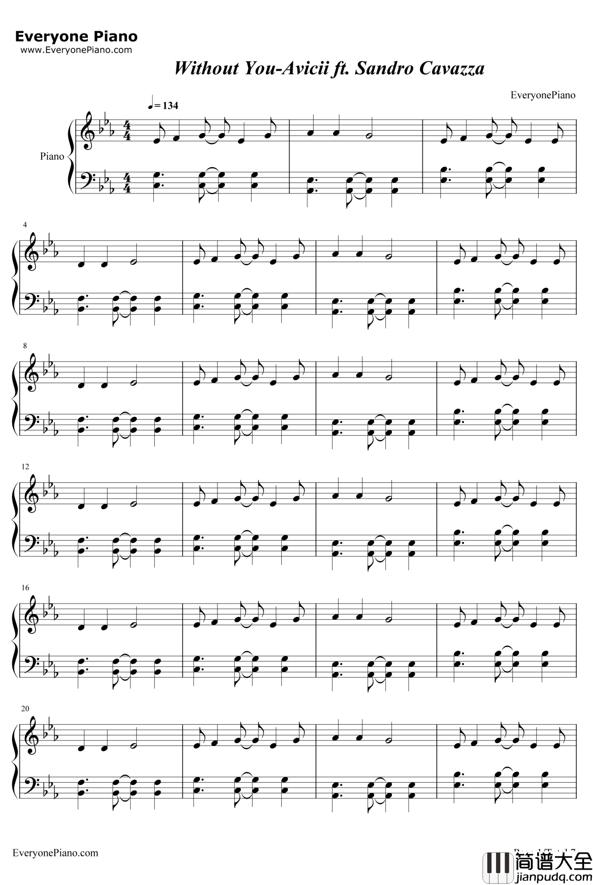Without_You钢琴谱_AviciiSandroCavazza