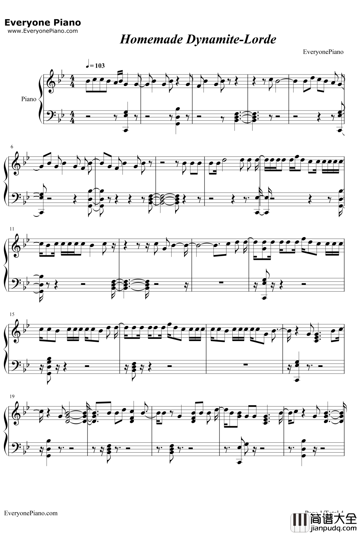 Homemade_Dynamite钢琴谱_Lorde