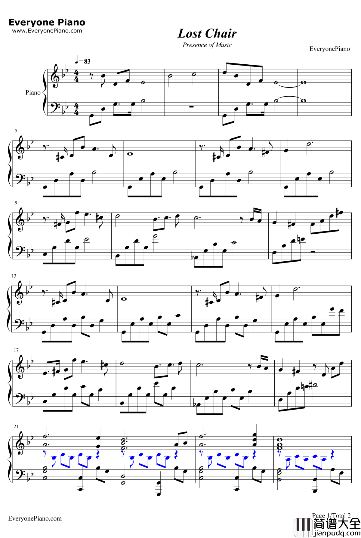 Lost_Chair钢琴谱_Fummy_魔女之家OP