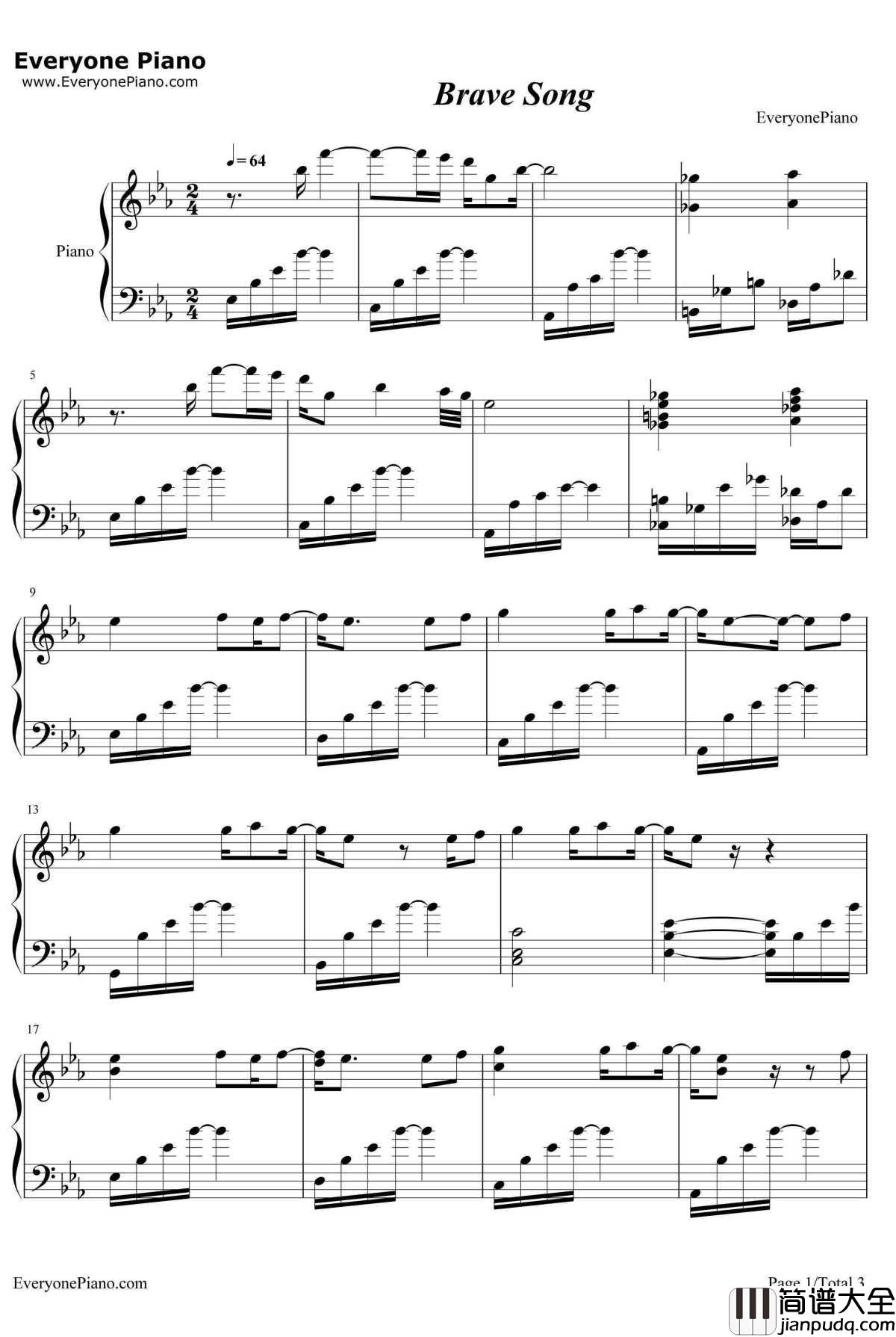 Brave_Song钢琴谱_多田葵_AngelBeats!片尾曲