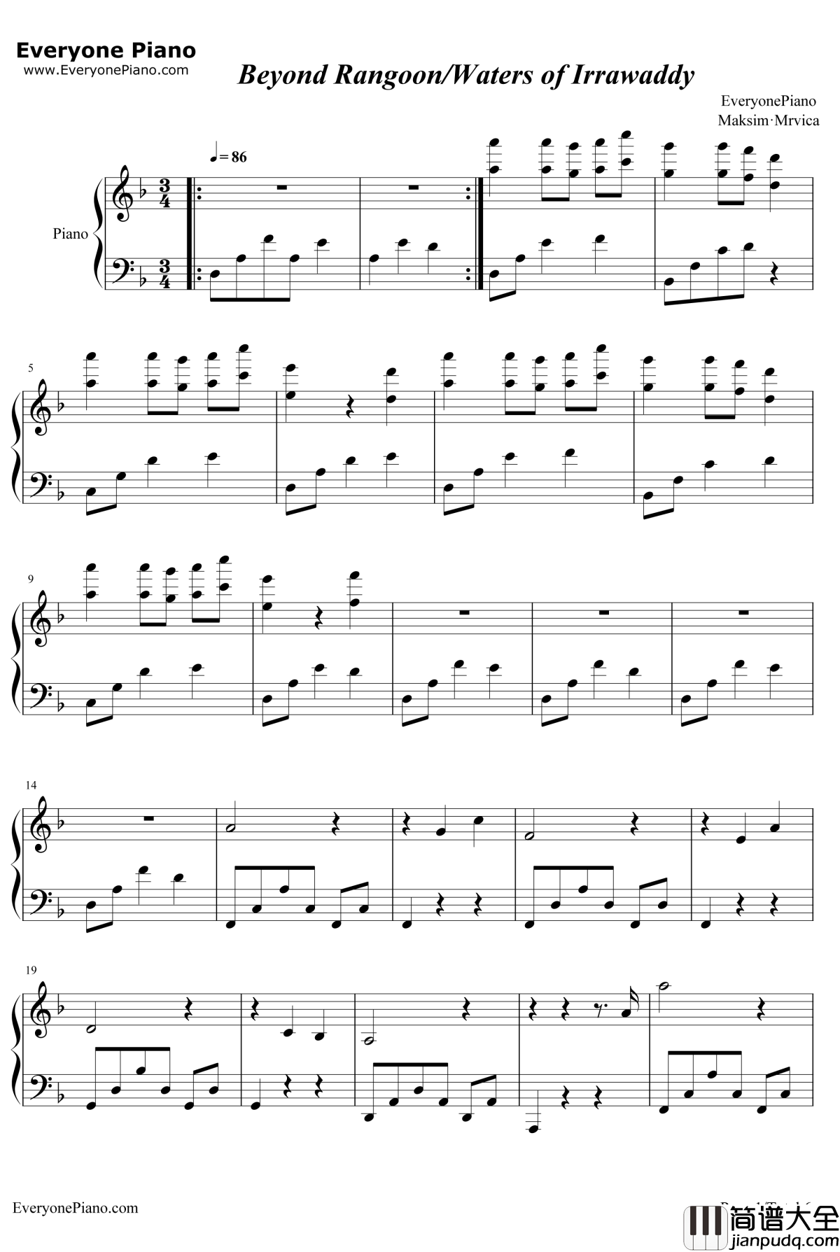 Beyond_Rangoon_Waters_of_Irrawaddy钢琴谱_马克西姆