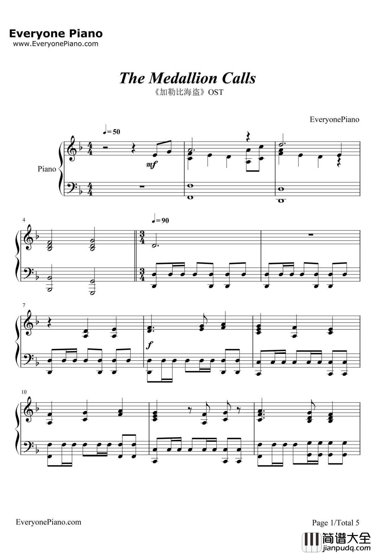 The_Medallion_Calls钢琴谱_HansZimmer__加勒比海盗_OST