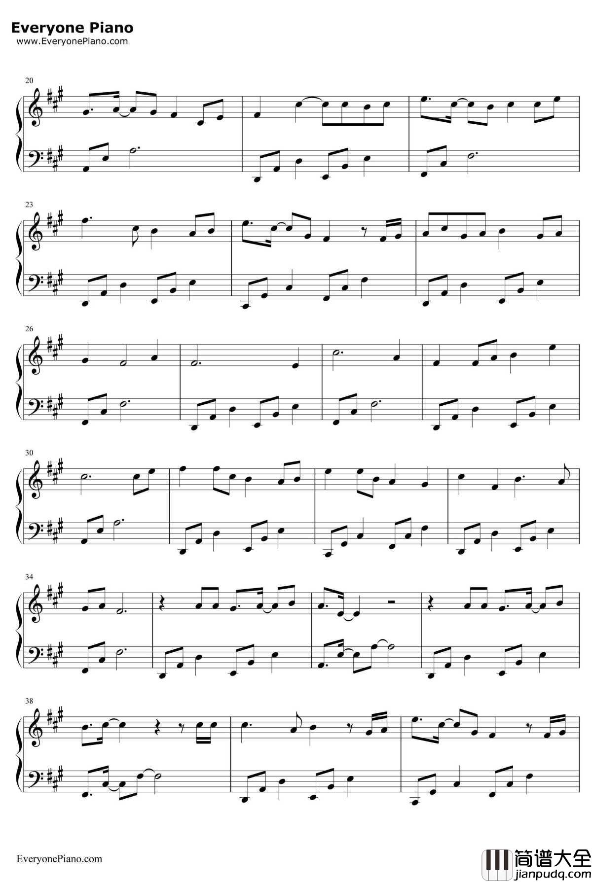 因你钢琴谱_陈伟霆_醉玲珑主题曲