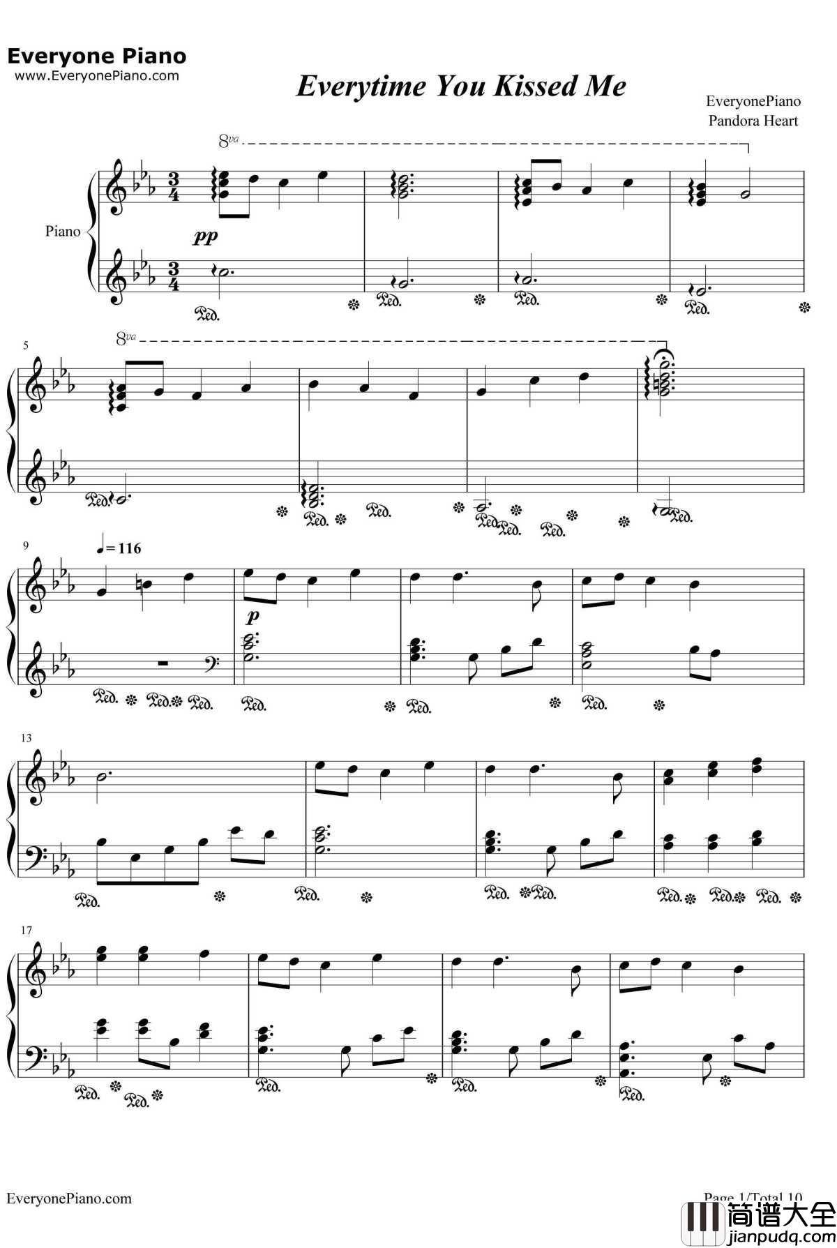 Everytime_You_Kissed_Me钢琴谱_EmilyBindiger_潘朵拉之心OST