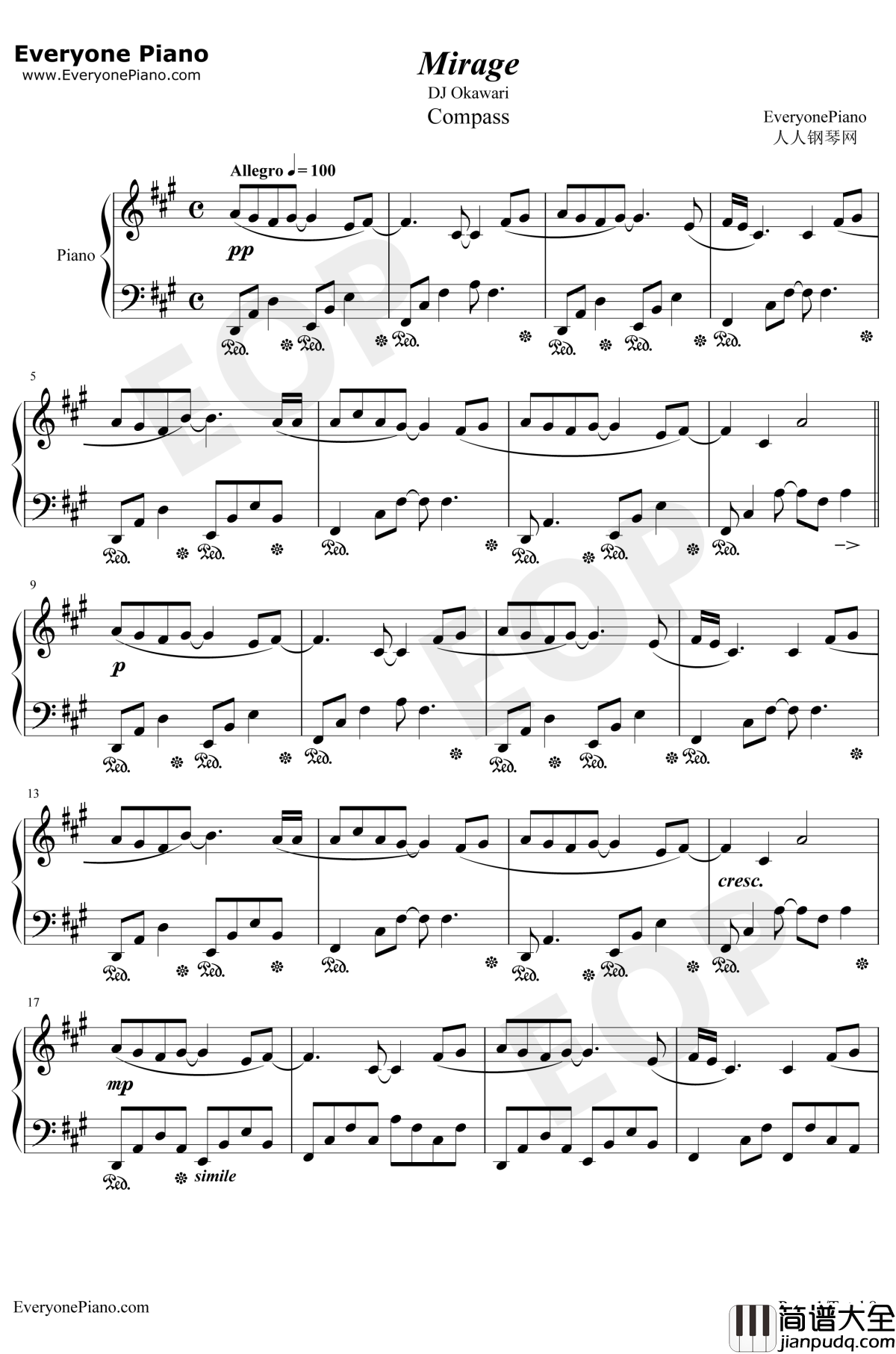 Mirage钢琴谱_DJOkawari_海市蜃楼