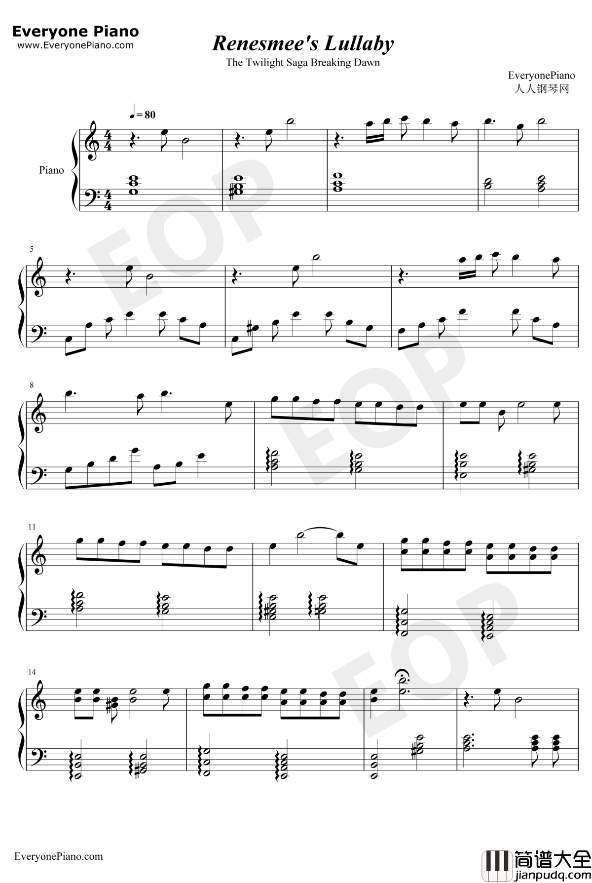 Renesmee'sLullaby钢琴谱_CarterBurwell_暮光之城4破晓下OST