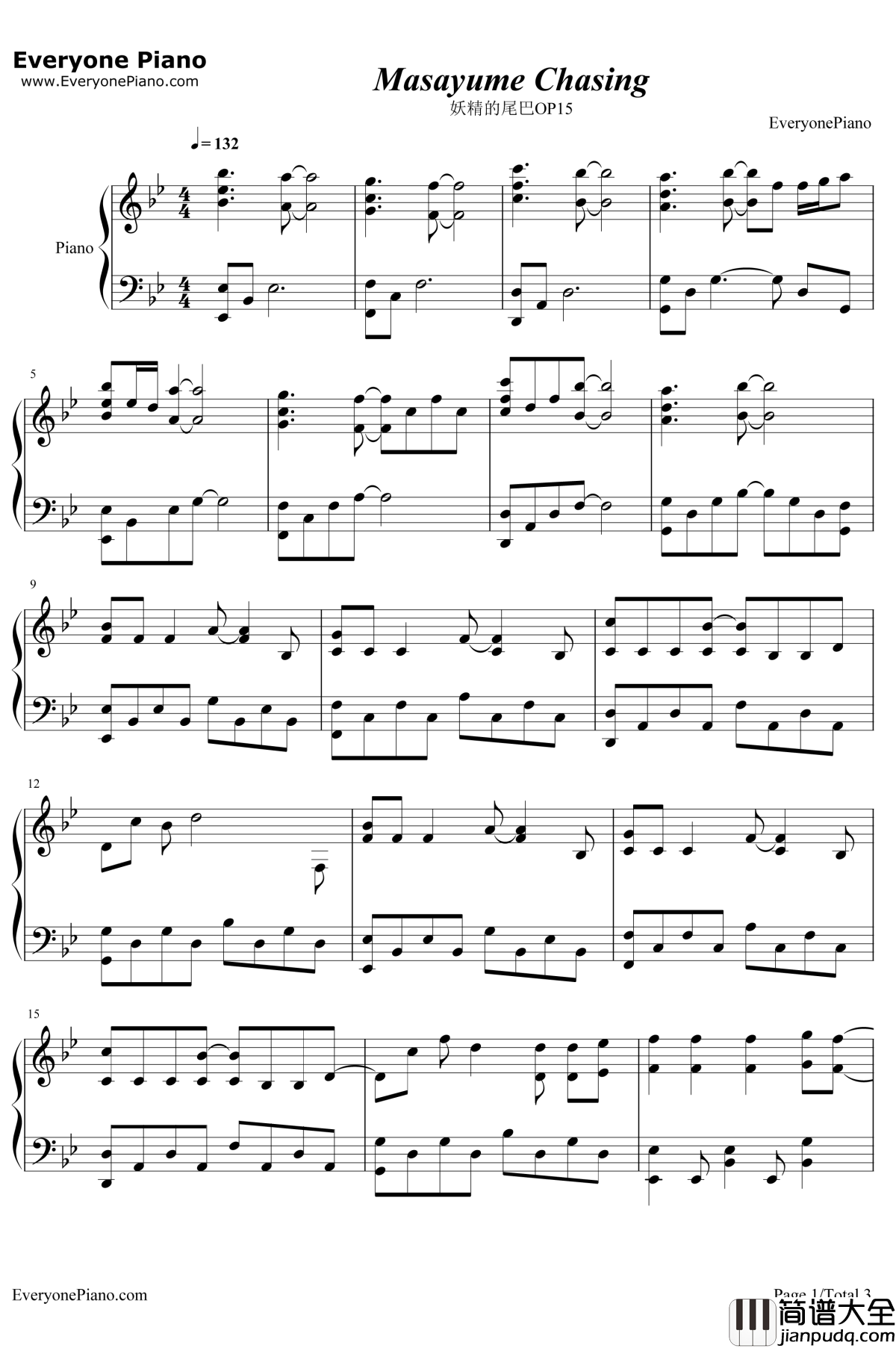 MasayumeChasing钢琴谱_BoA宝儿_妖精的尾巴OP15
