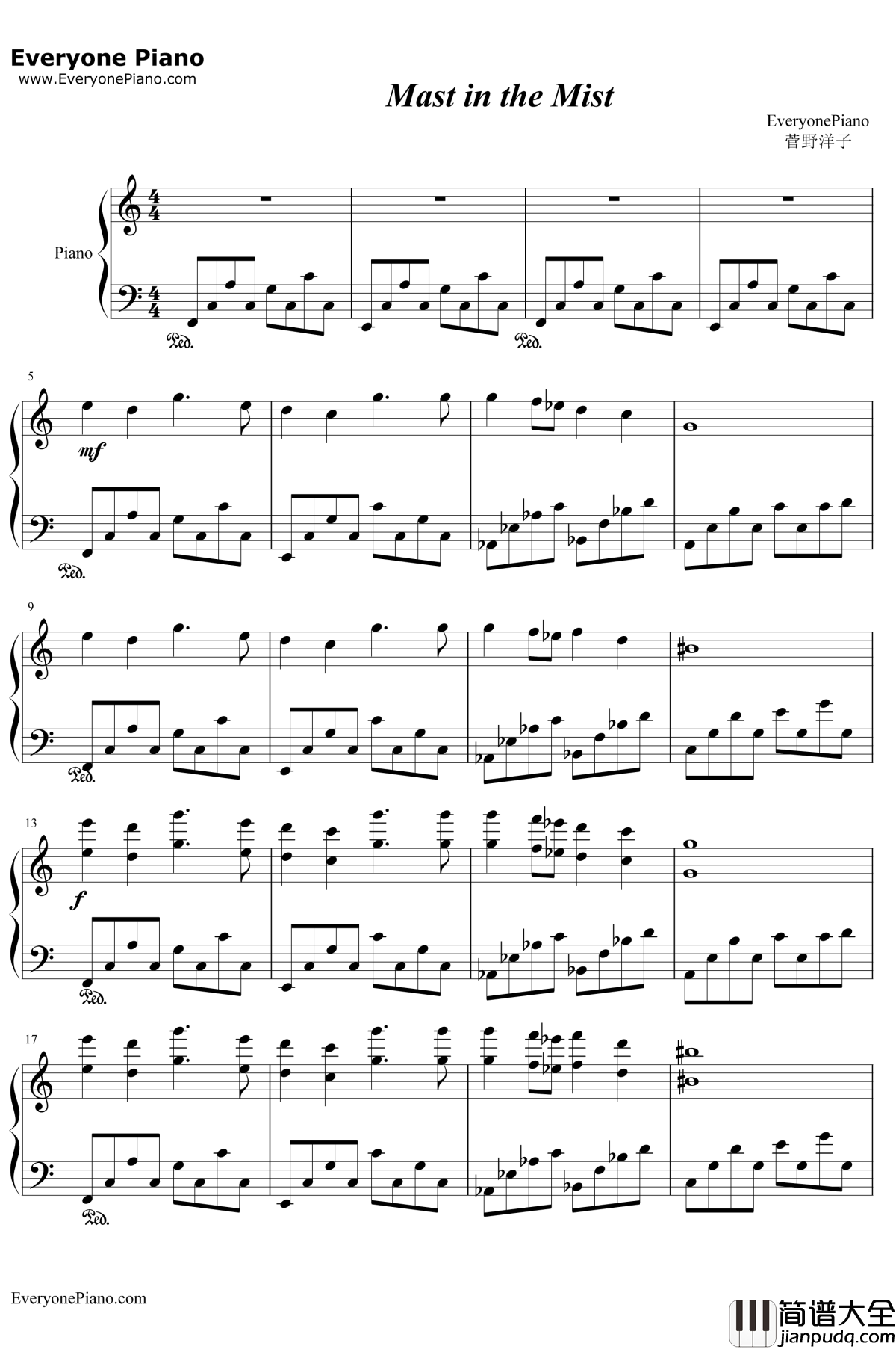 MastintheMist钢琴谱_菅野洋子_大航海时代2背景音乐