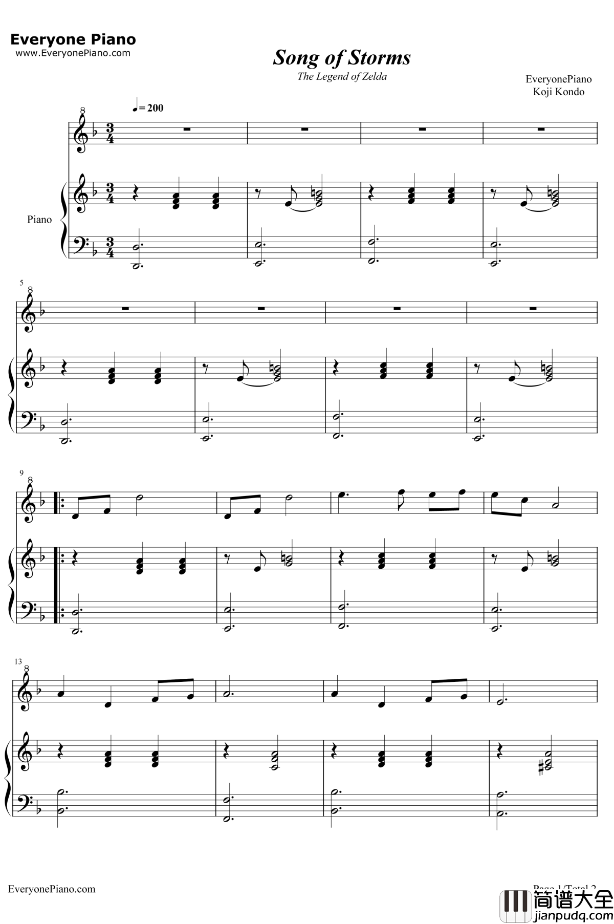 Song_of_Storms钢琴谱_近藤浩治_塞尔达传说背景音乐