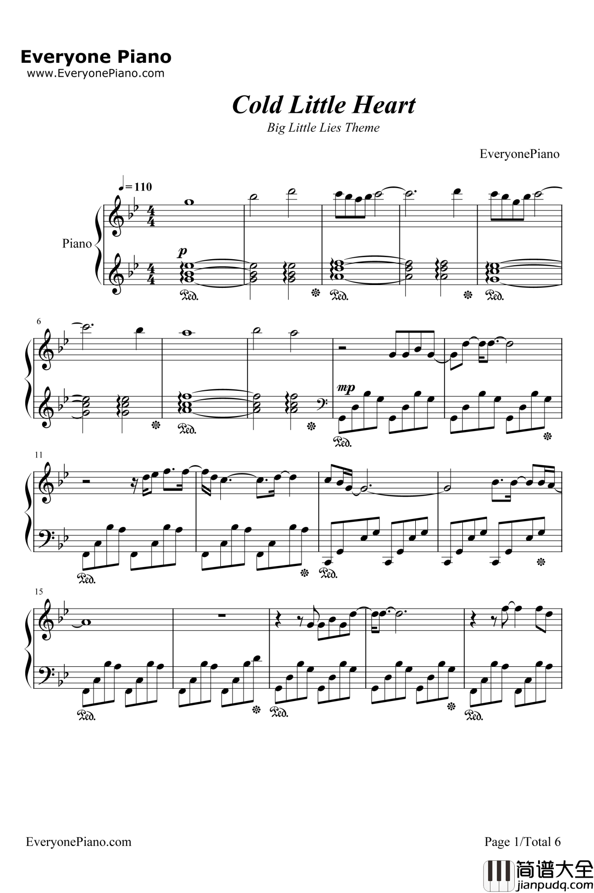 ColdLittleHeart钢琴谱_MichaelKiwanuka_大小谎言OP