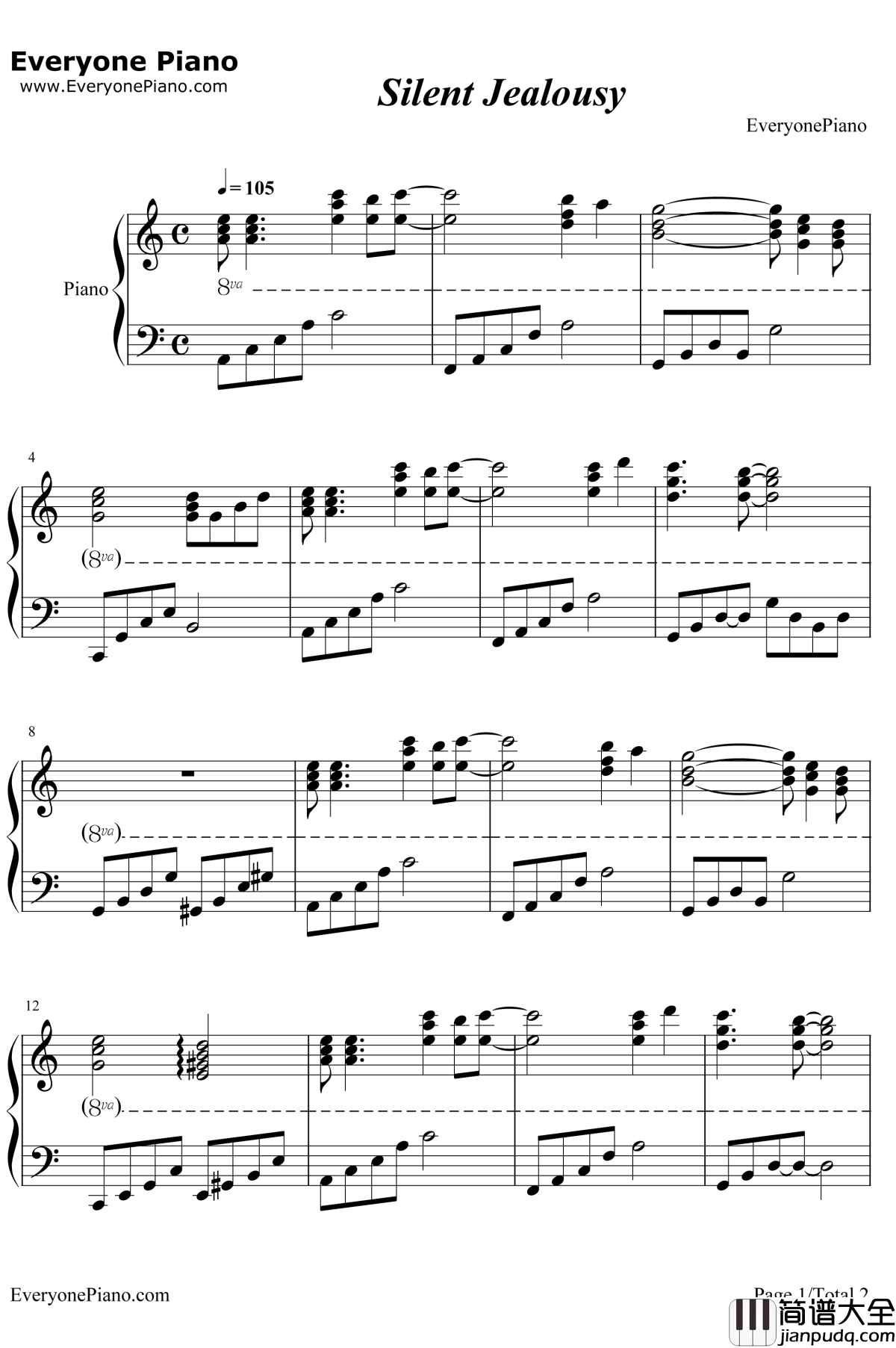 Silent_Jealousy钢琴谱_Yoshiki_钢琴独奏_X_JAPAN