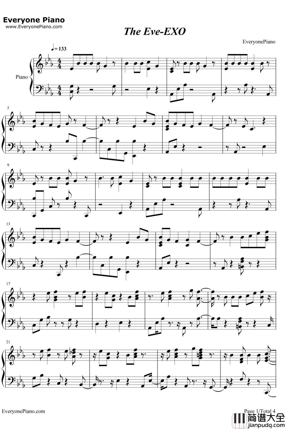 The_Eve钢琴谱_EXO