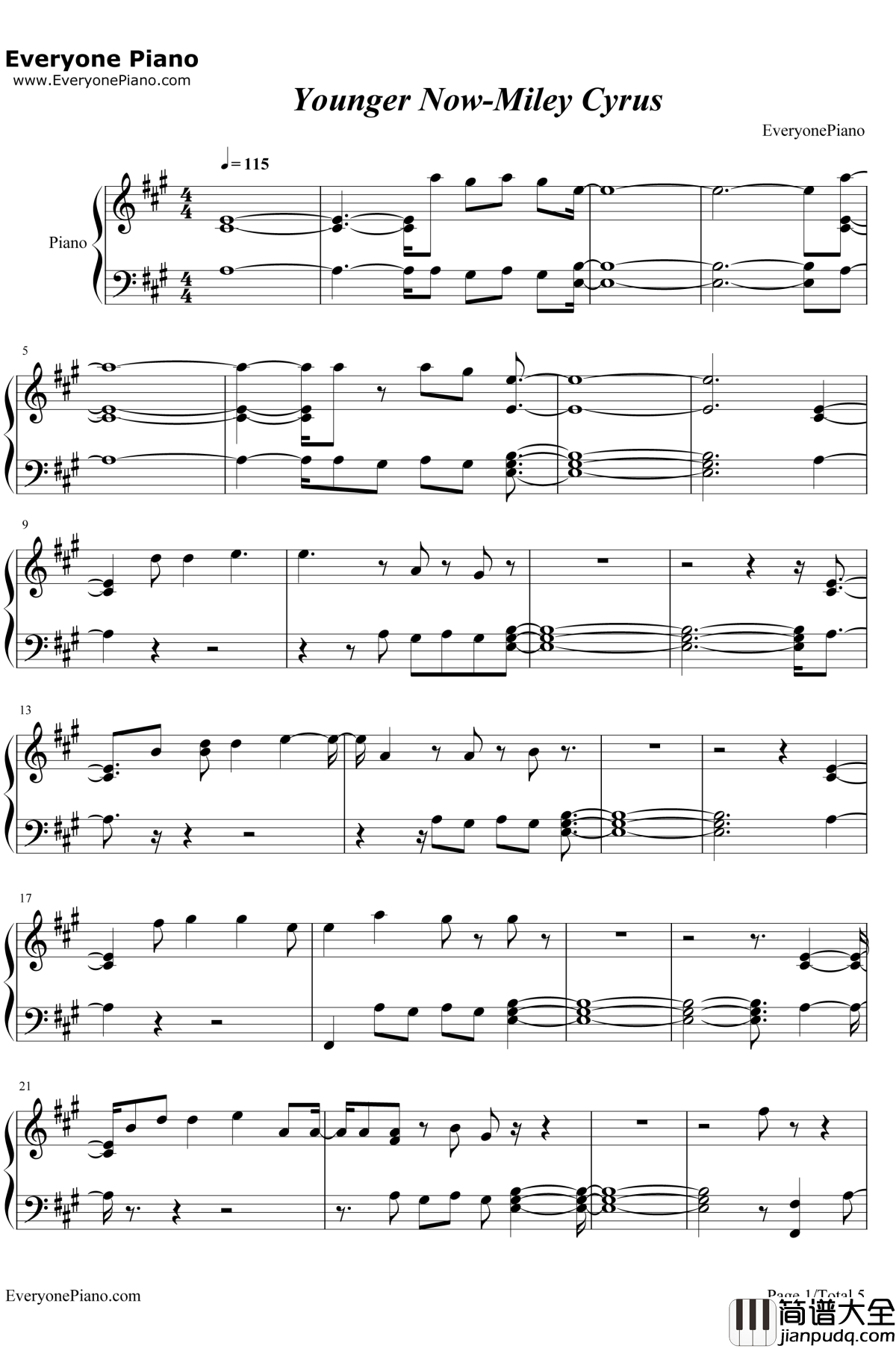 Younger_Now钢琴谱_MileyCyrus