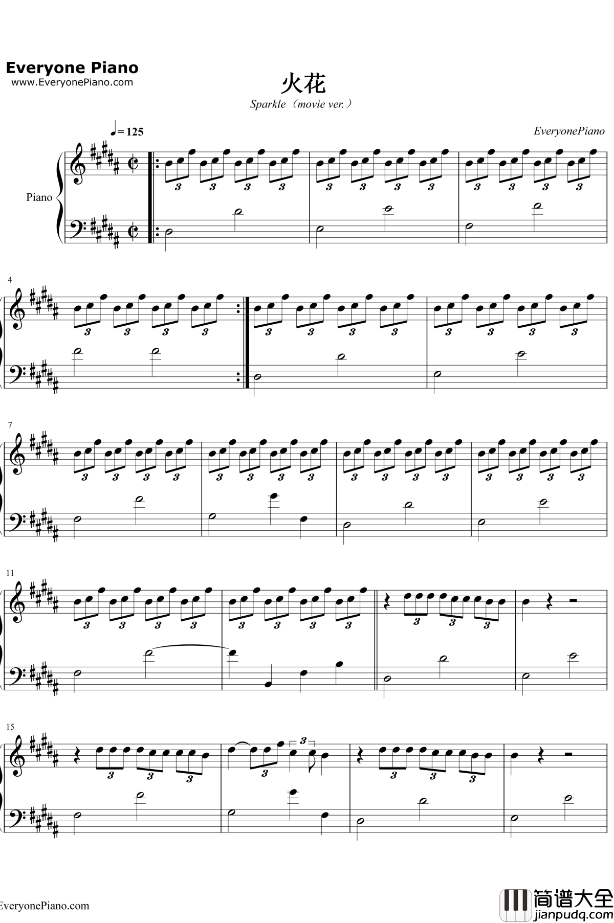 火花钢琴谱_RADWIMPS__你的名字_插曲