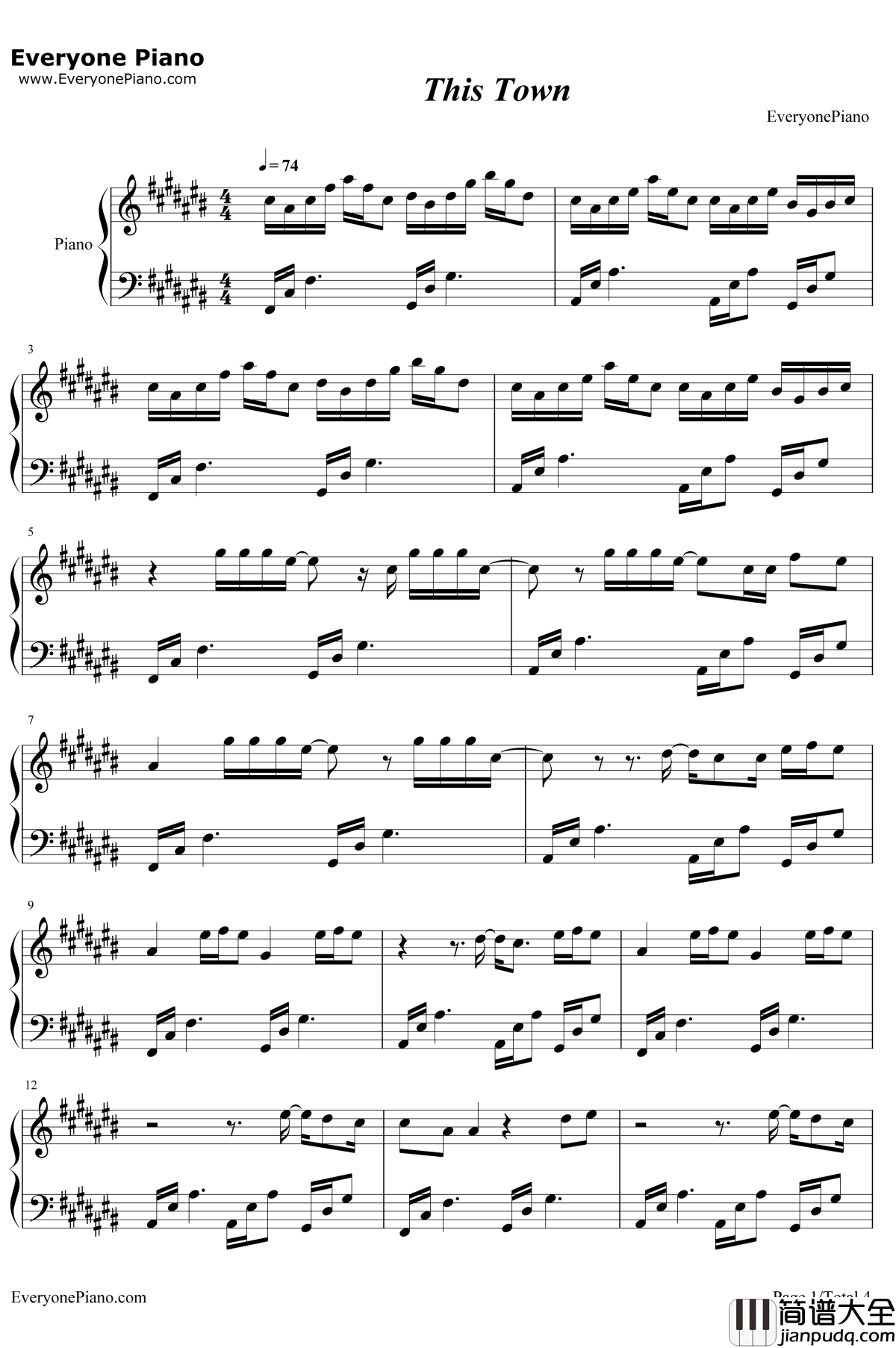 This_Town钢琴谱_KygoSashaSloan