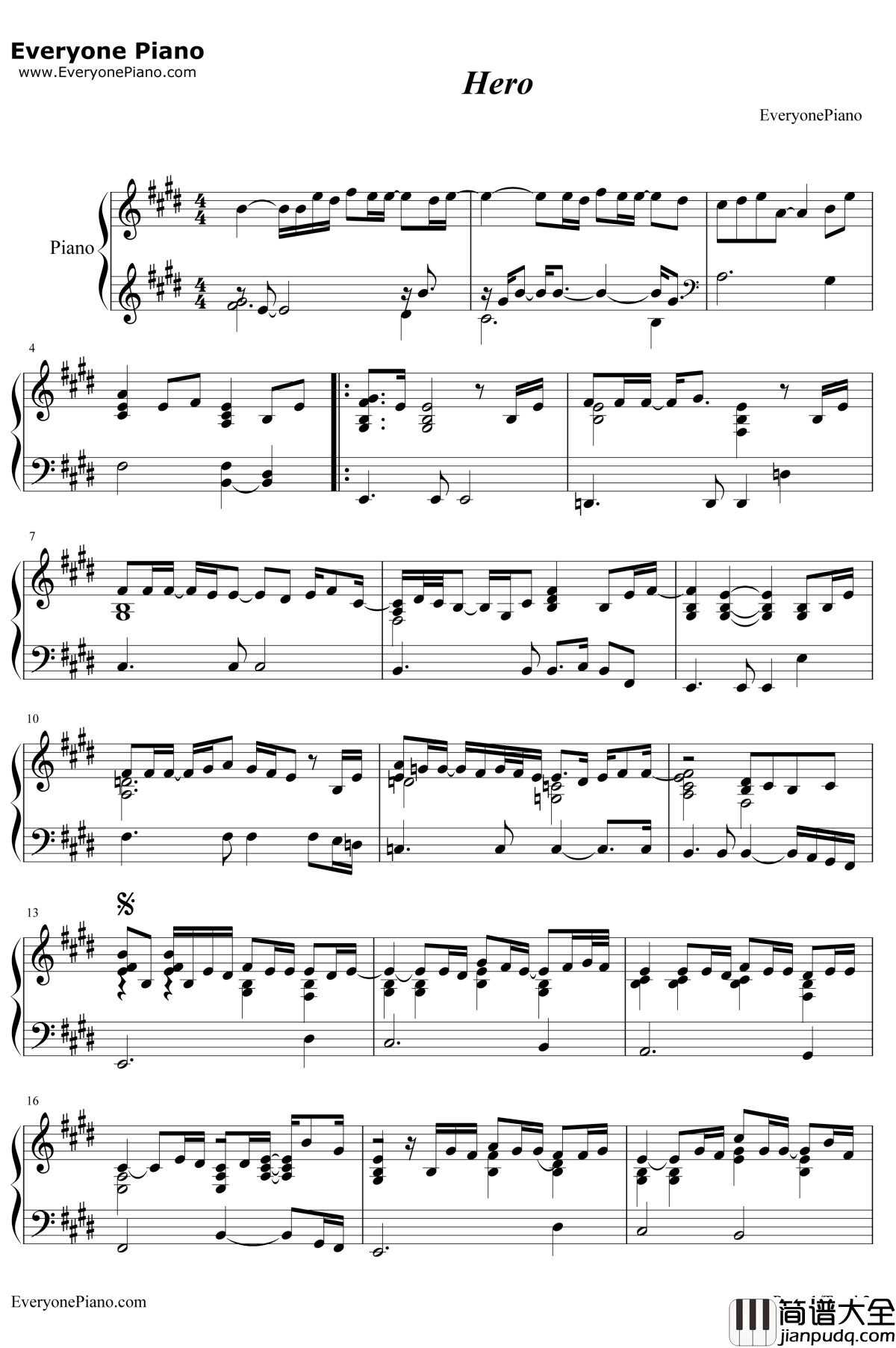 Hero钢琴谱_MariahCarey玛莉亚·凯莉_玛莉亚·凯莉经典之作