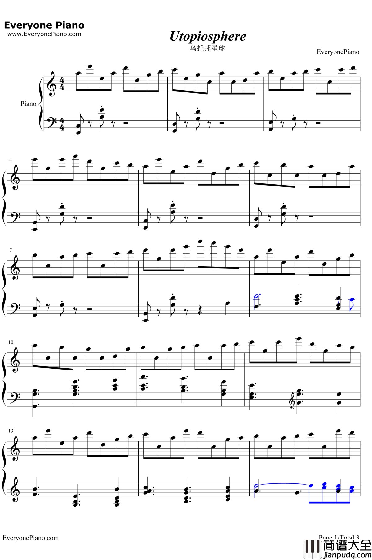 Utopiosphere钢琴谱_Mili_Deemo游戏音乐