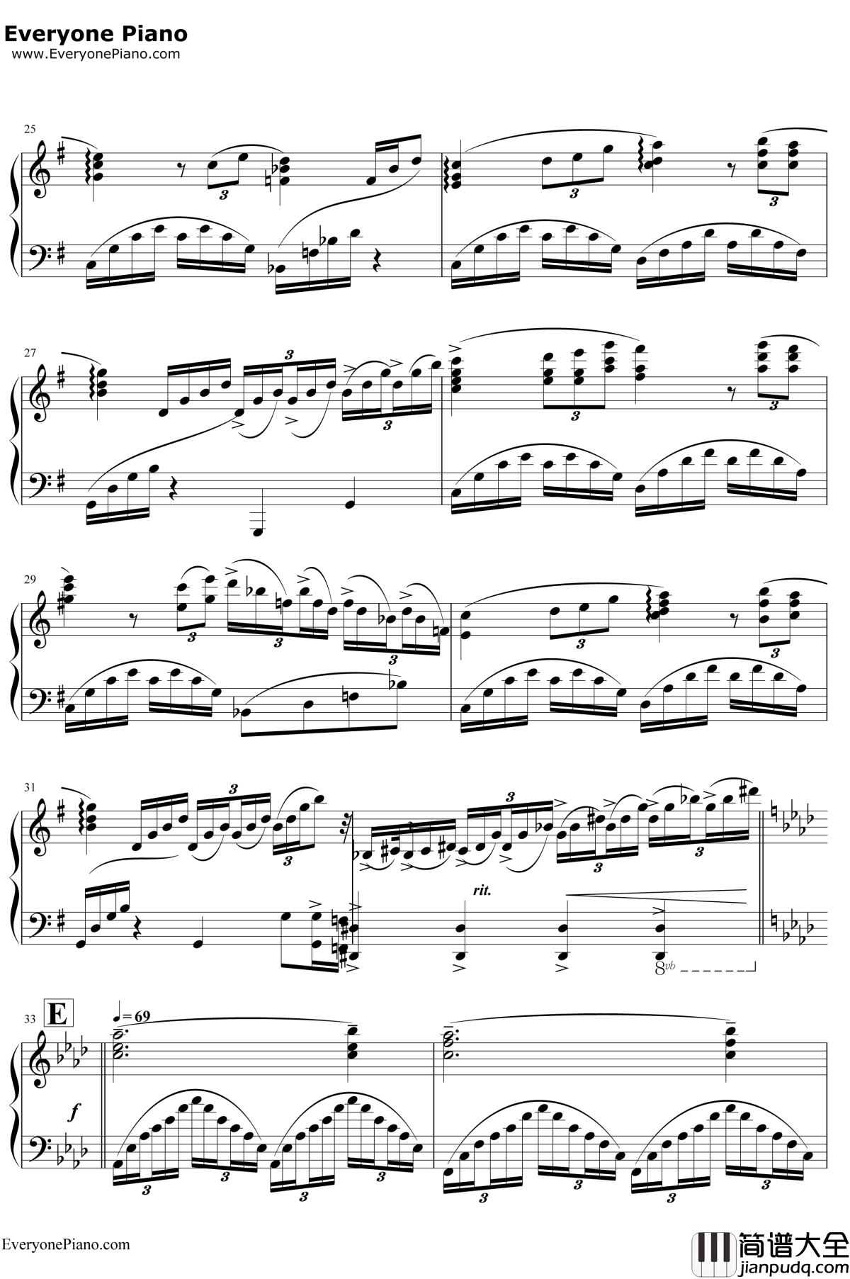 人鬼情未了钢琴谱_理查德·克莱德曼_奔放的旋律_unchainedmelody