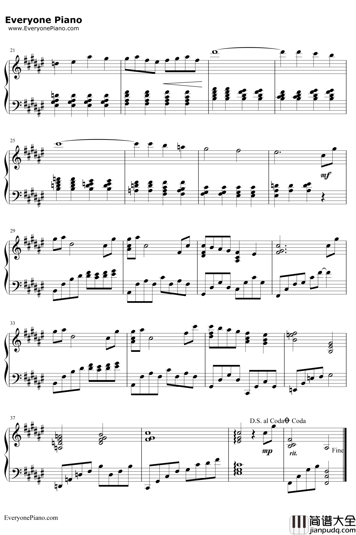 空に光る钢琴谱_Riya__CLANNAD_背景音乐